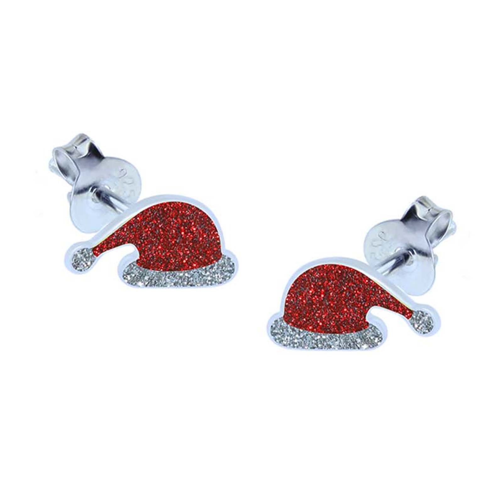schmuck23 Paar Ohrstecker Ohrringe Weihnachten Nikolaus Mütze 925 Silber Kinderohrringe, Kinderohrringe Kinderschmuck Geschenk Silberschmuck