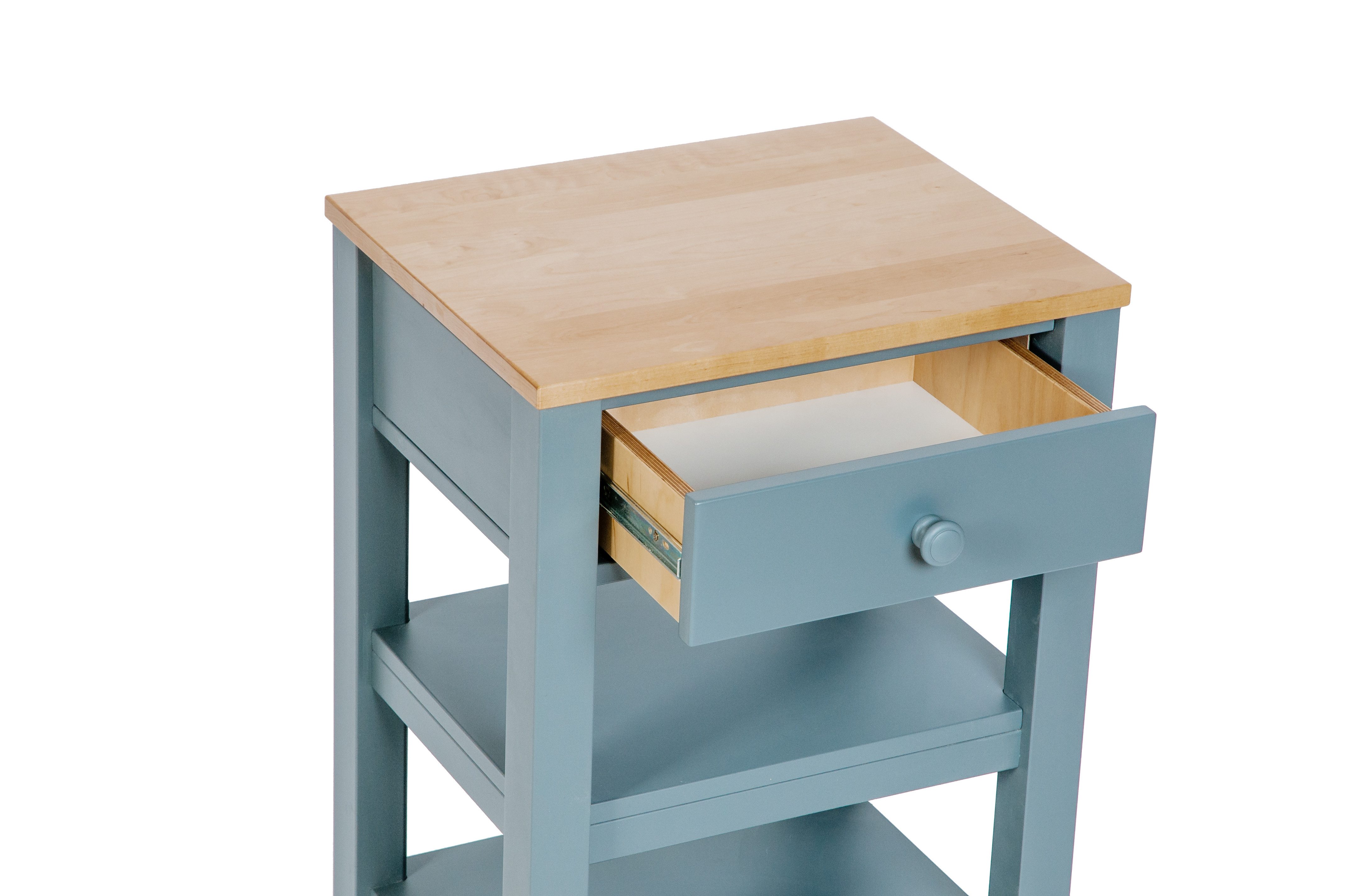 kundler home Beistelltisch, Garderobentisch, Serviertisch, Küchentisch, Butcher Block, Deckplatte aus Massivholz Birke in A+ Qualität. Grau Matt lackiert.