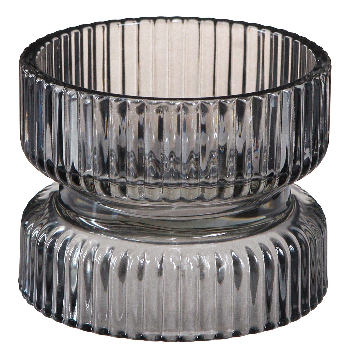 Tischvase Teelichthalter Glas Deko Grau geriffelt Ø9cm H7cm 4er-Set
