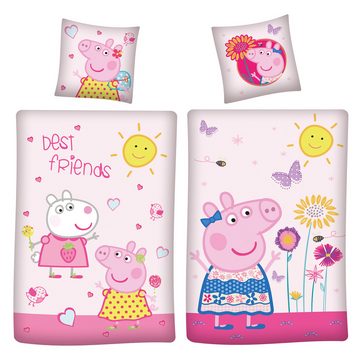 Kinderbettwäsche Peppa Wutz Pig Friends Bettwäsche Linon / Renforcé, BERONAGE, 100% Baumwolle, 2 teilig, 135x200 + 80x80 cm