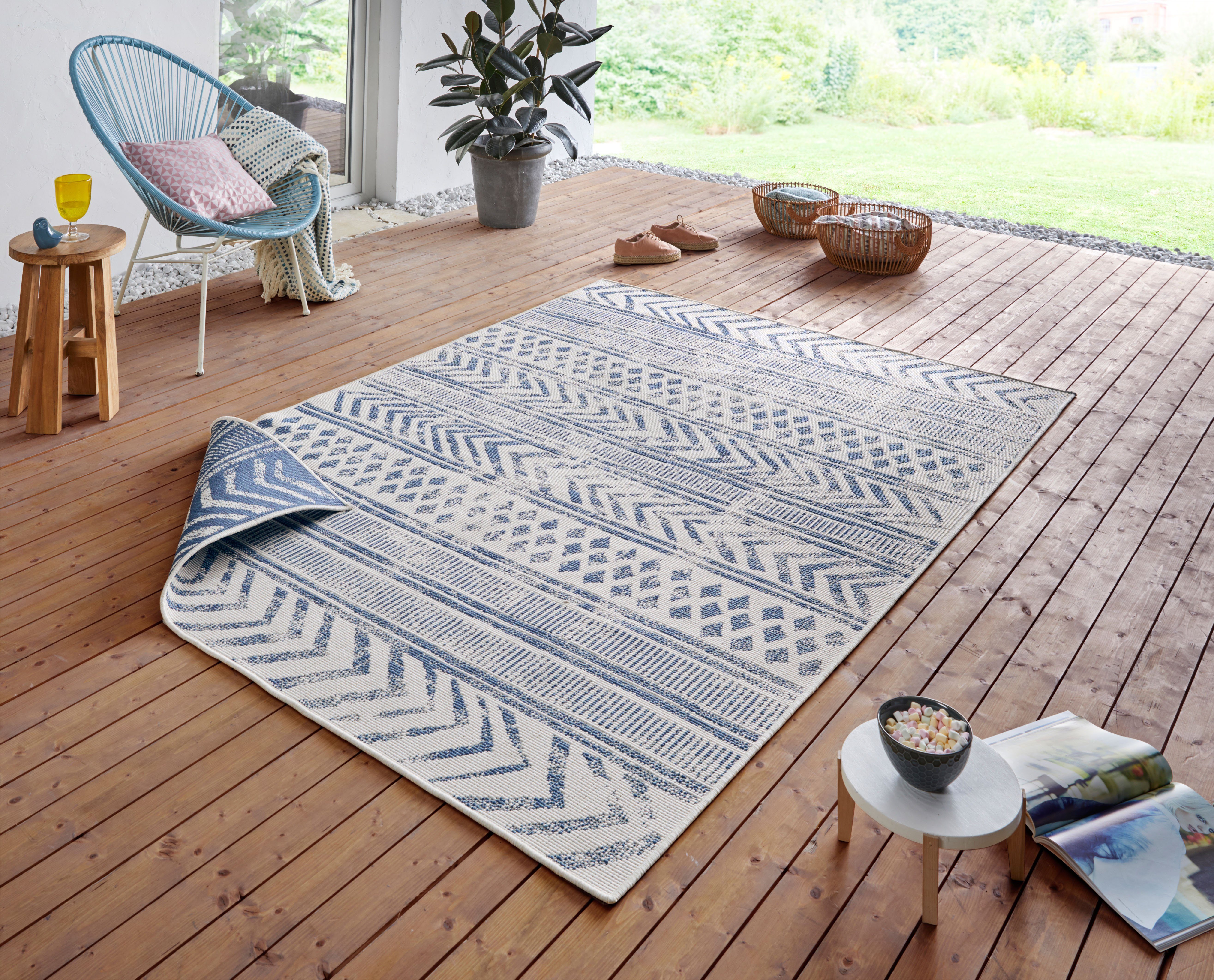 NORTHRUGS Teppich BIRI Wendeteppich, rechteckig, Höhe: 5 mm, In-& Outdoor, Wetterfest, Balkon, Läufer, Wohnzimmer, Wasserfest, Boho