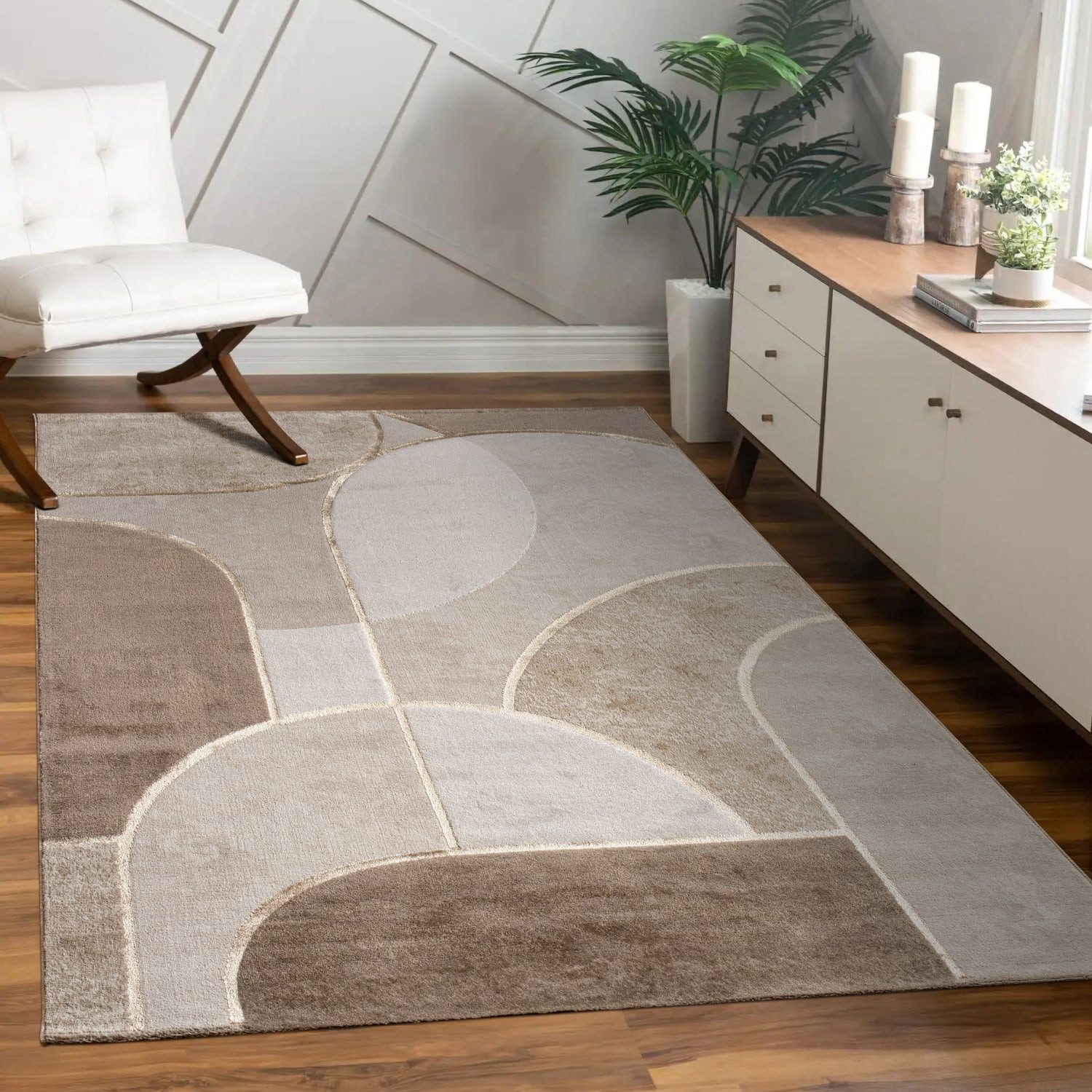 KADIMA DESIGN Teppich Abstrakt Wohnzimmer schmutzabweisend Teppich Kurzflor, Läufer, Höhe: 15 mm, Florhöhe: 11 mm, Polypropylen, Polyester, Läufer, 80x150, Beige