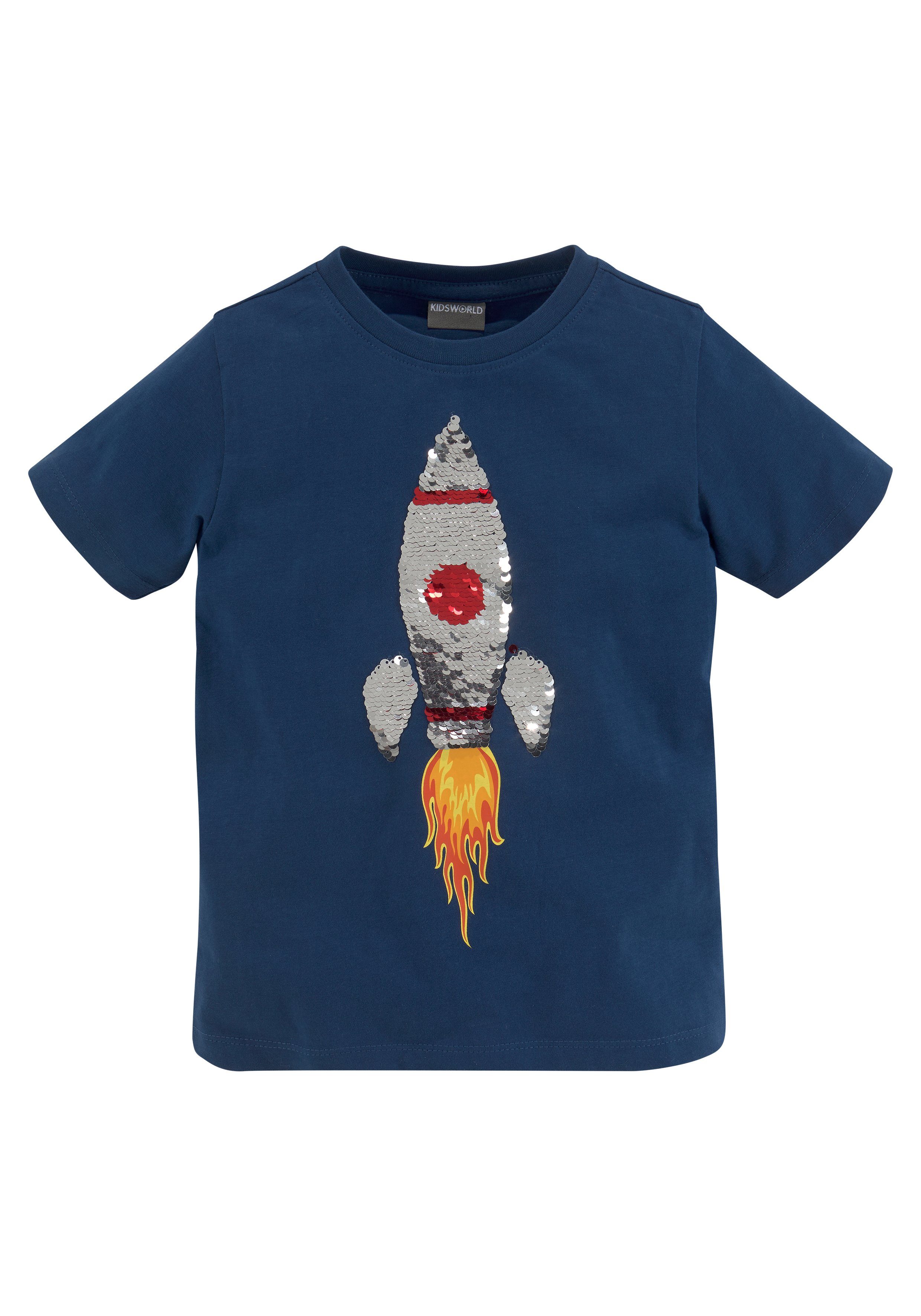 T-Shirt Mit Rakete aus Wendepailletten