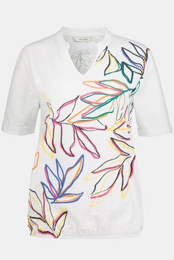 Gina Laura Rundhalsshirt T-Shirt Blätter Flammjersey Stehkragen Halbarm