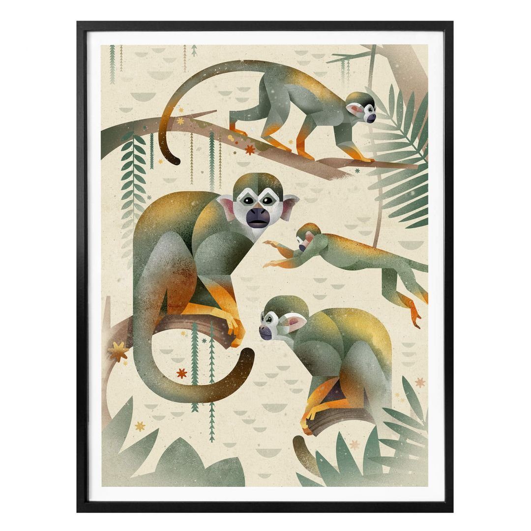 Monkeys, Kinderzimmer K&L Poster Braun Wandbild Poster Affe modern Totenkopfäffchen Wall Squirrel Art
