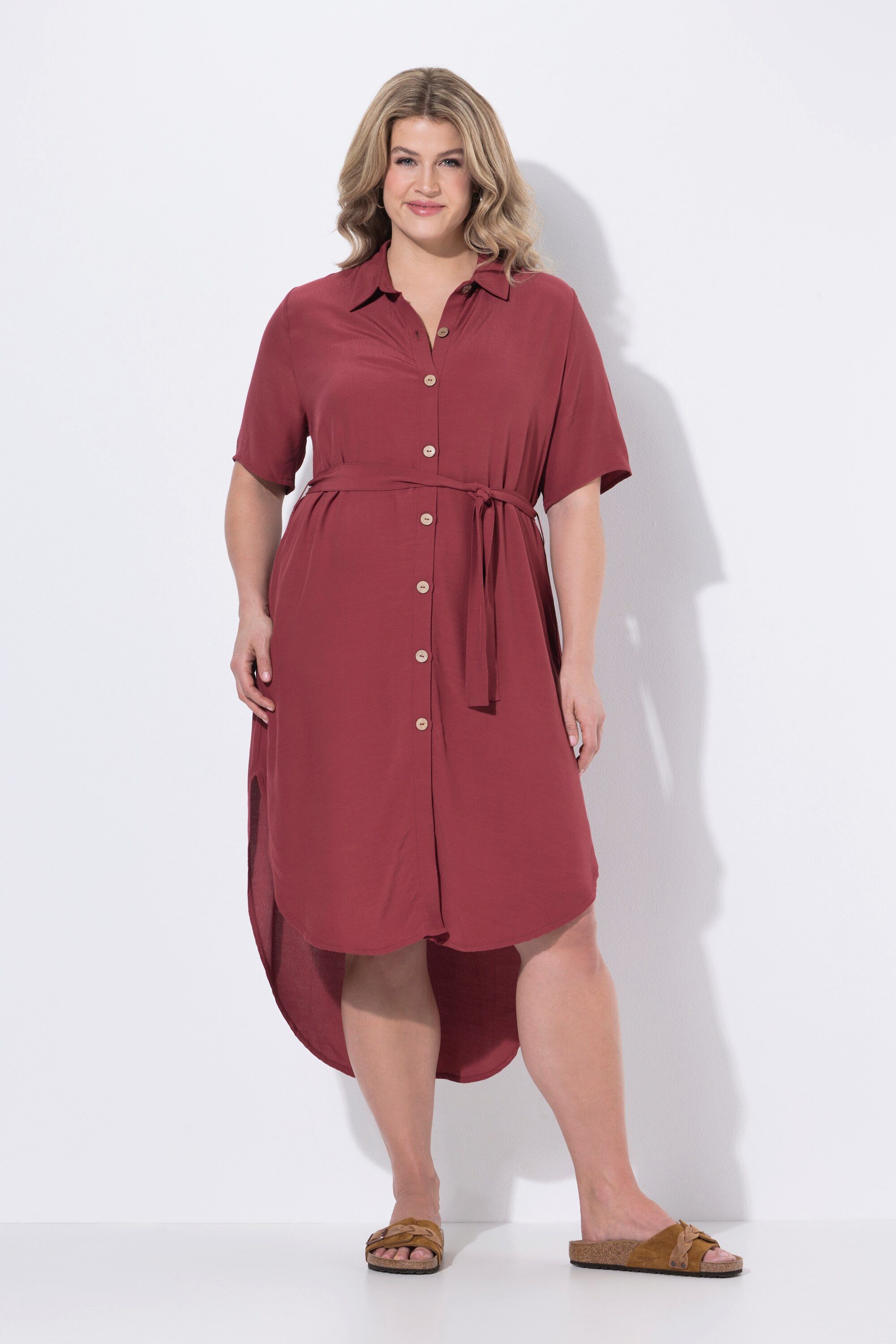 Midikleid Midikleid Hemdkragen Gürtel Halbarm Biobaumwolle