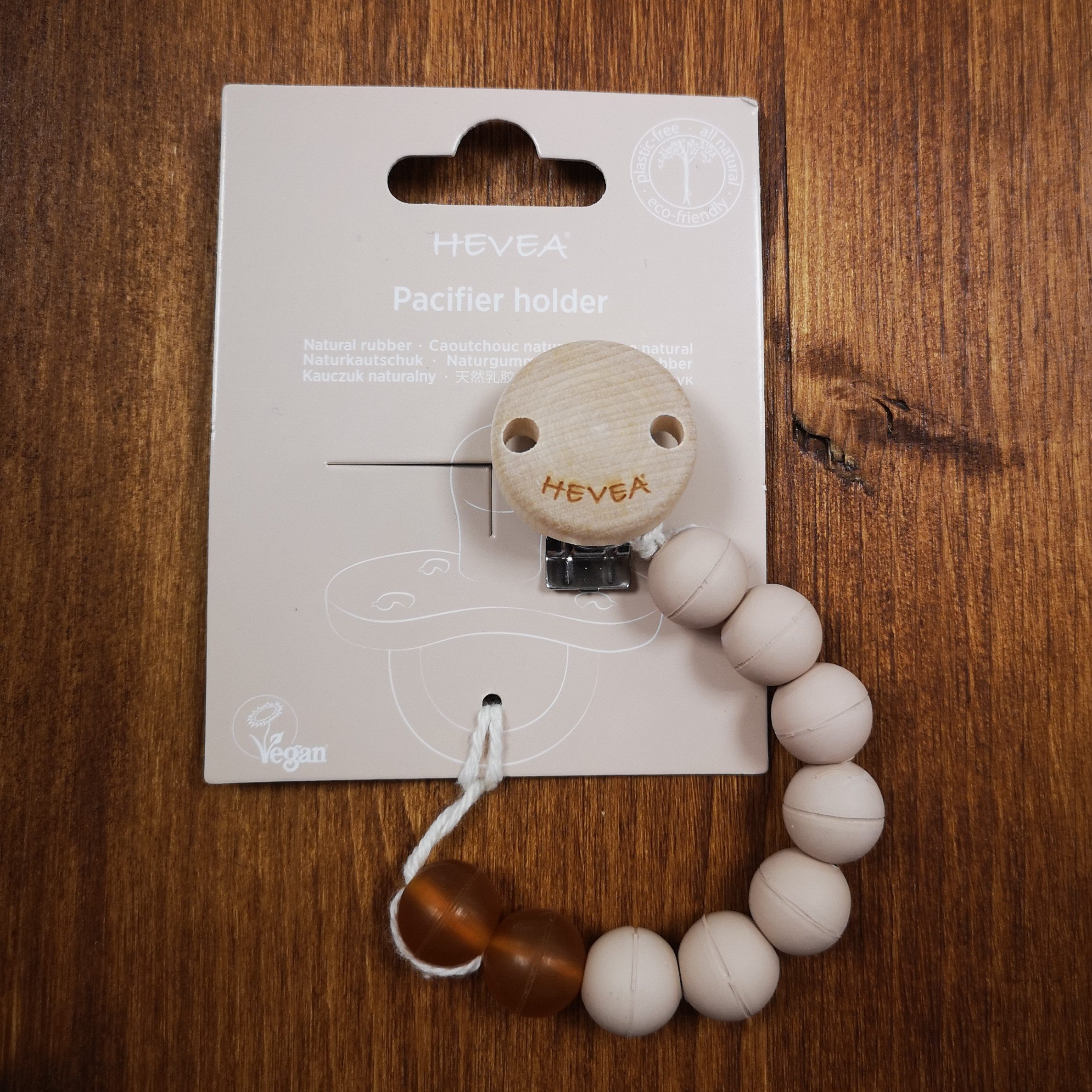 Hevea Schnullerbefestigung Schnullerkette Latex & Holz, Vegan - geeignet für Schnuller mit Ring