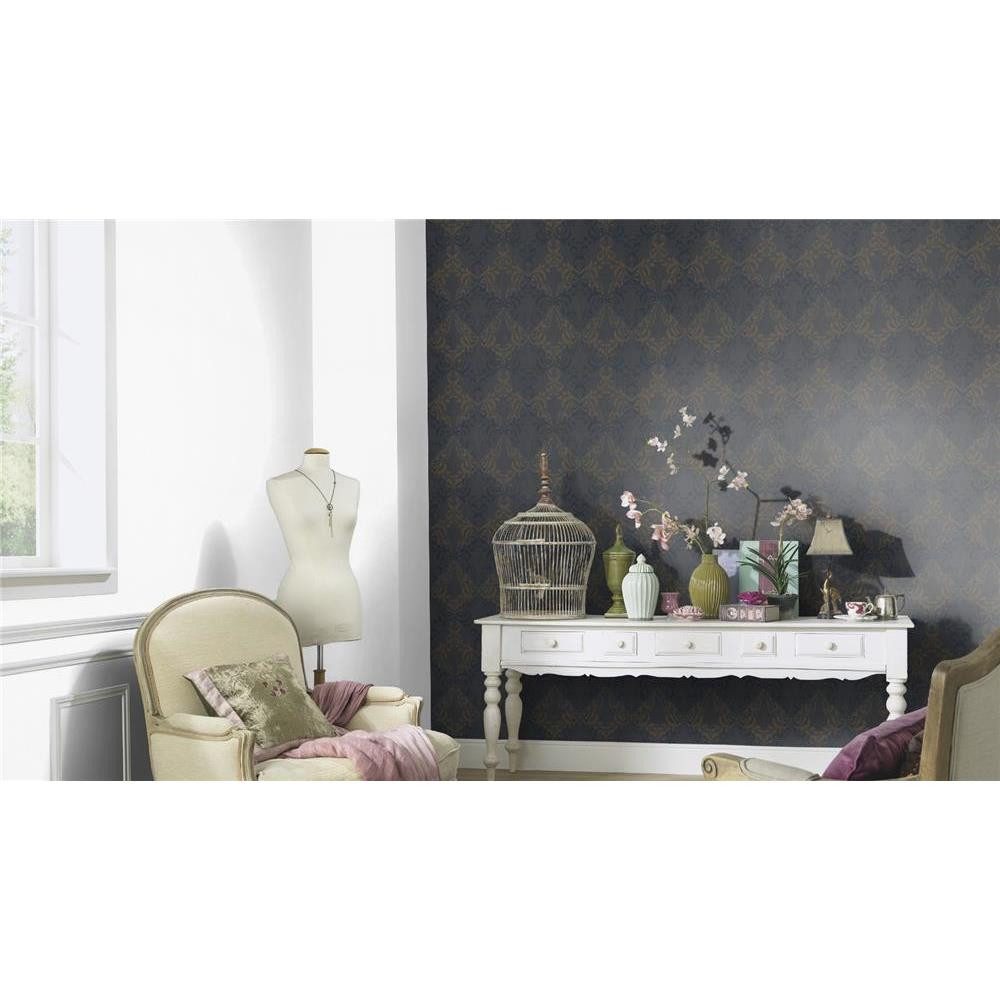 Erismann Vliestapete Domicile, Barock, Nachtblau, Gold, günstig online kaufen