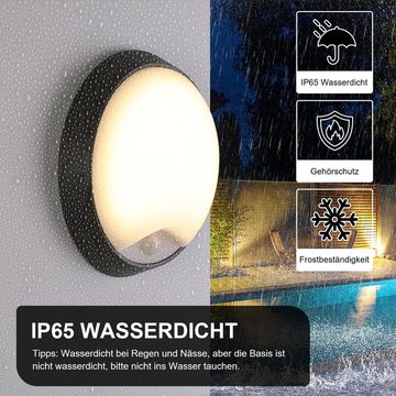 LETGOSPT Wandleuchte 10W LED Wandlampe mit Radarsensor, Runde Außenleuchte, IP65 Wasserdicht, Schwarz Runde Außenleuchte 230V