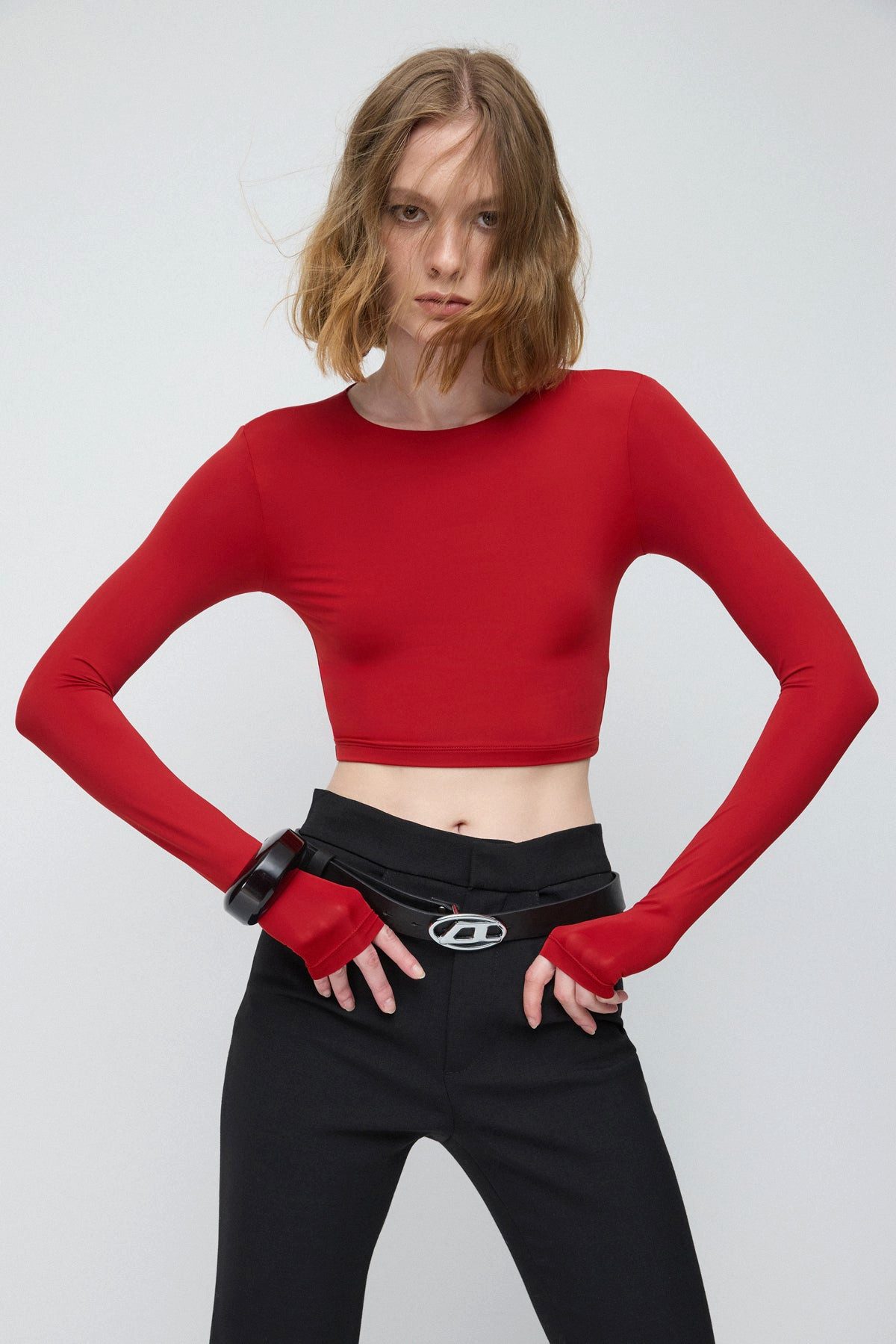 Crop-Top Langärmeliges Basic-Crop-Top