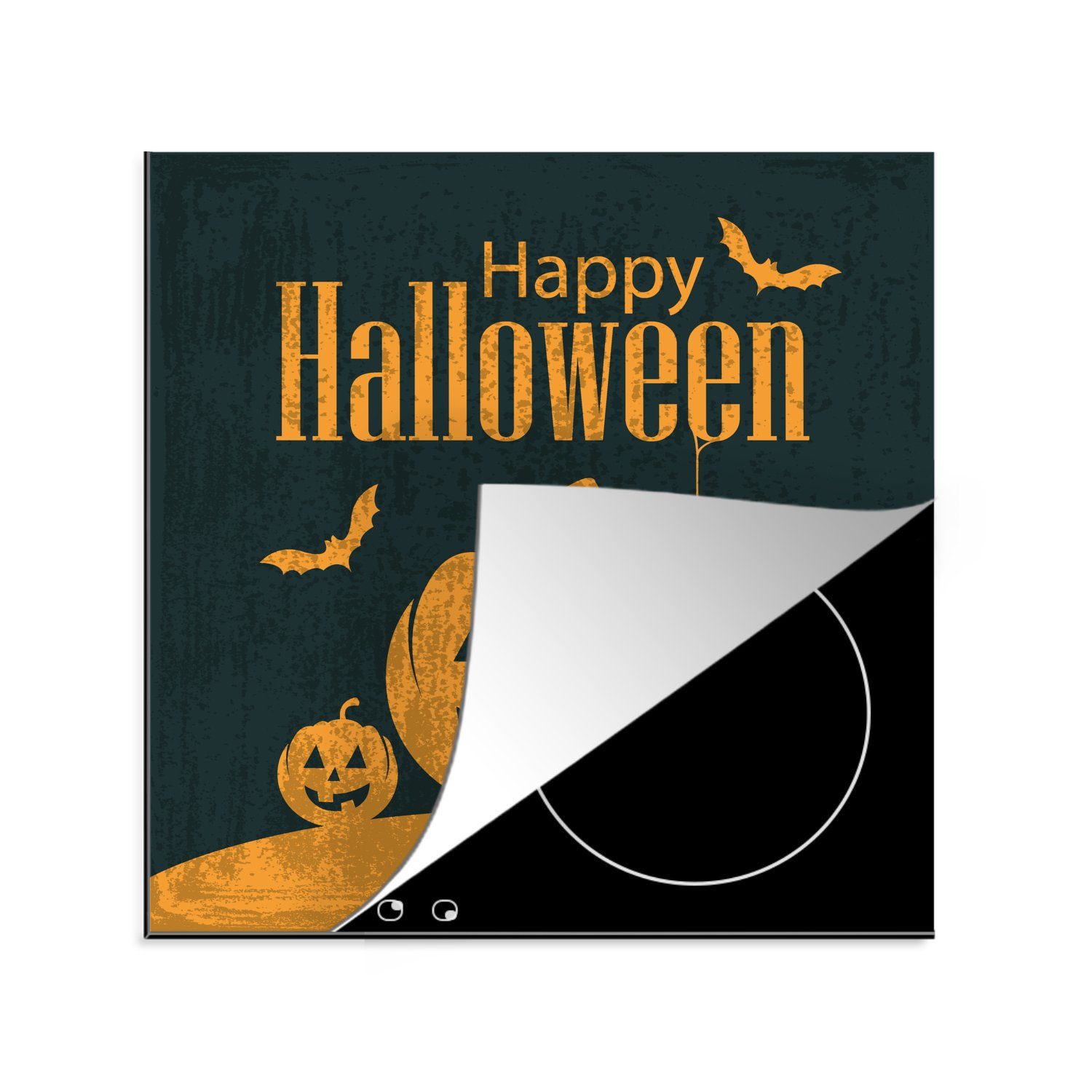 MuchoWow Herdblende-/Abdeckplatte Happy Halloween umgeben von Fledermäusen und Kürbissen in einer, Vinyl, (1 tlg), 78x78 cm, Ceranfeldabdeckung, Arbeitsplatte für küche
