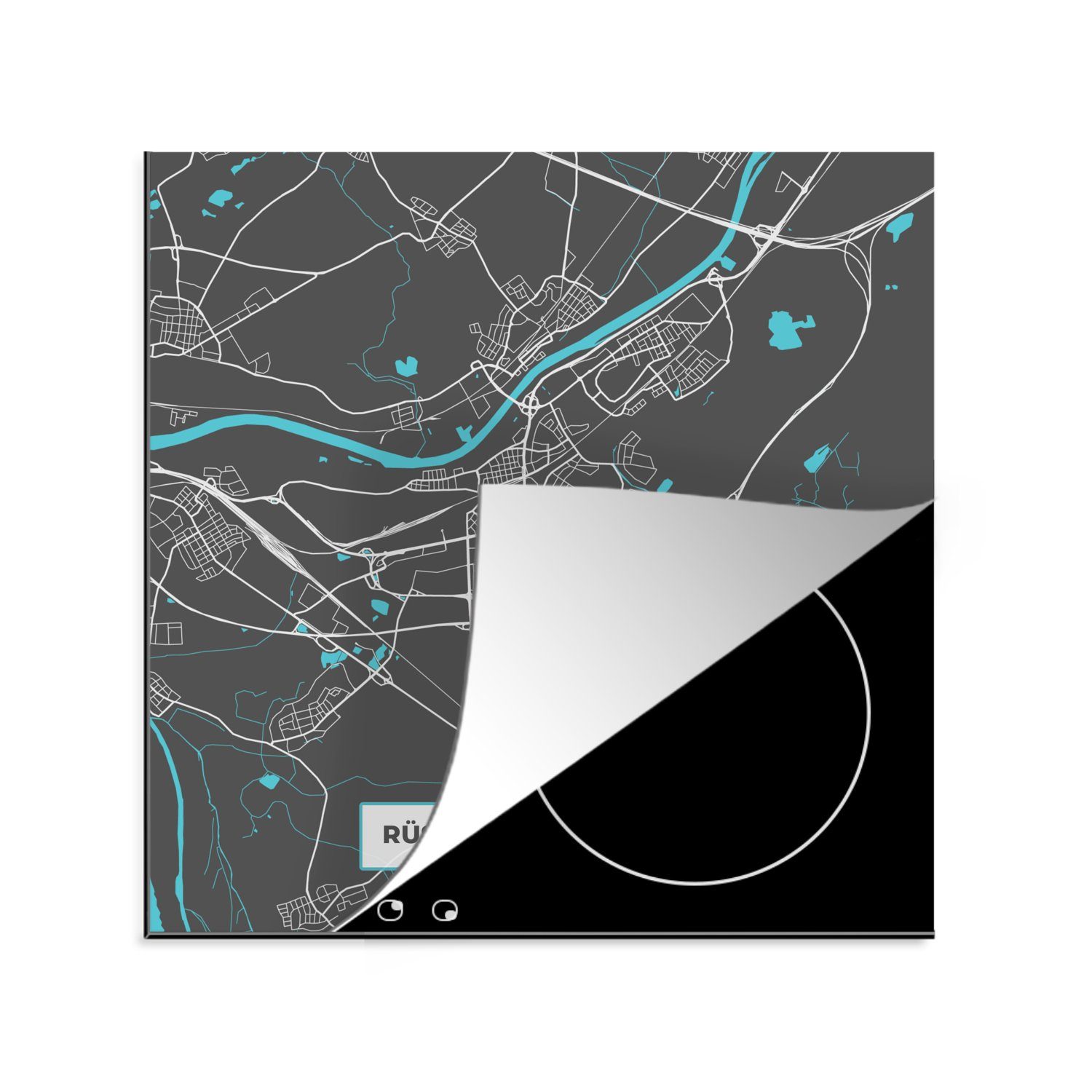 - Karte tlg), für küche MuchoWow Ceranfeldabdeckung, Blau (1 Deutschland cm, am - Karte, Vinyl, Main Stadtplan 78x78 - - Rüsselsheim Herdblende-/Abdeckplatte Arbeitsplatte -