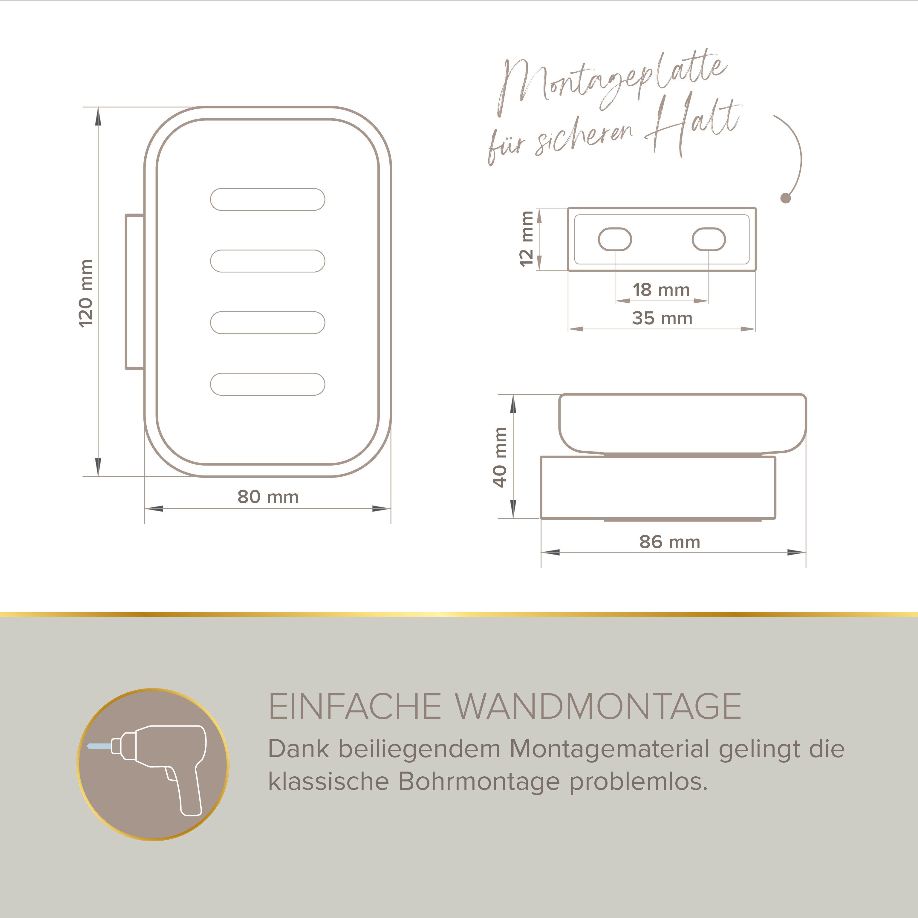 Lenz Seifenschale AURA Milchglas Chrom zum bohren, einfache Wandmontage, einfache Wandmontage – Bild 4 von 5