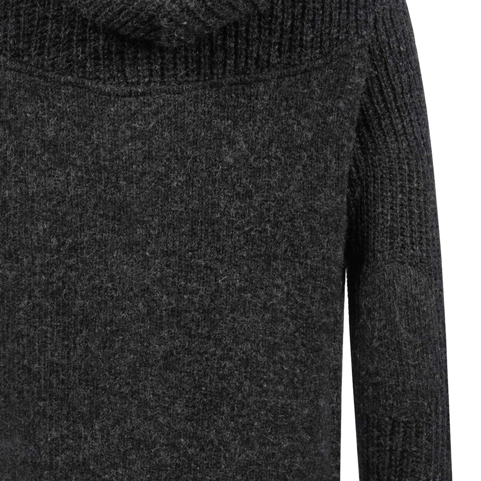 KUNST UND MAGIE Strickjacke Strickjacke Schurwolle Klassich Nordisch Wolle +Kapuze Kragen Schwarz