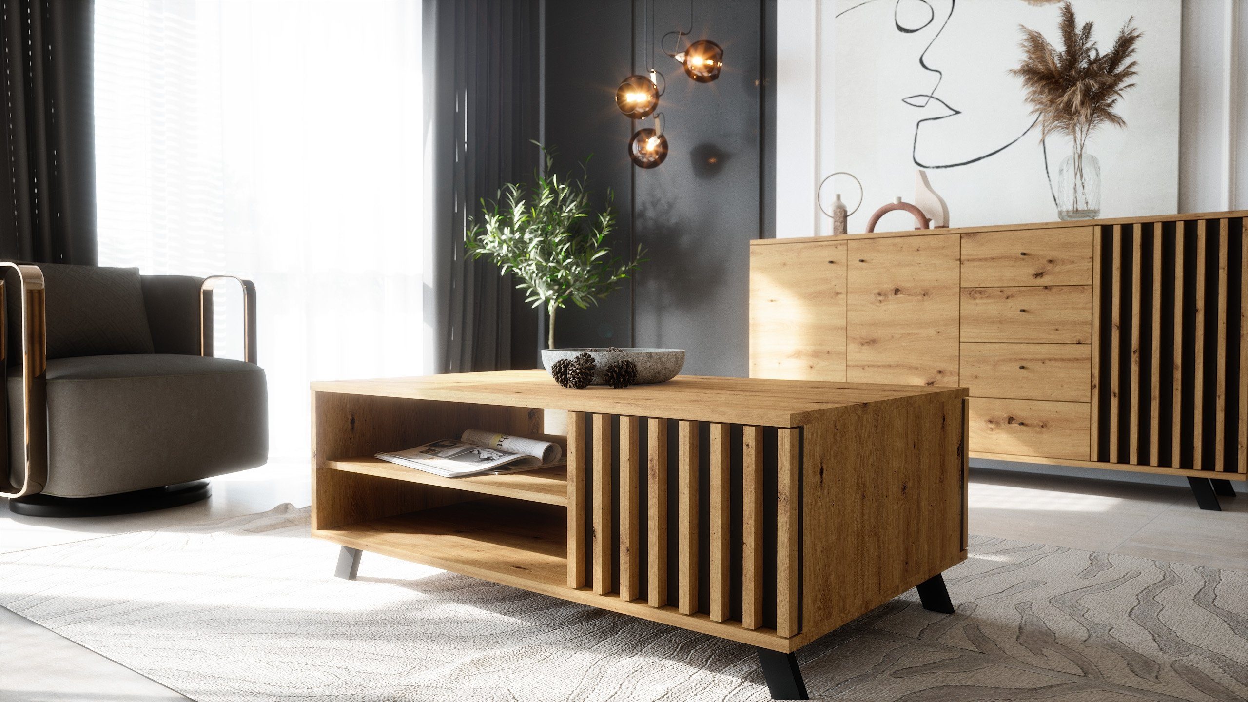 Newroom Couchtisch Barea, Wandpaneel Wildeiche Anthrazit Wohnzimmertisch Mo günstig online kaufen