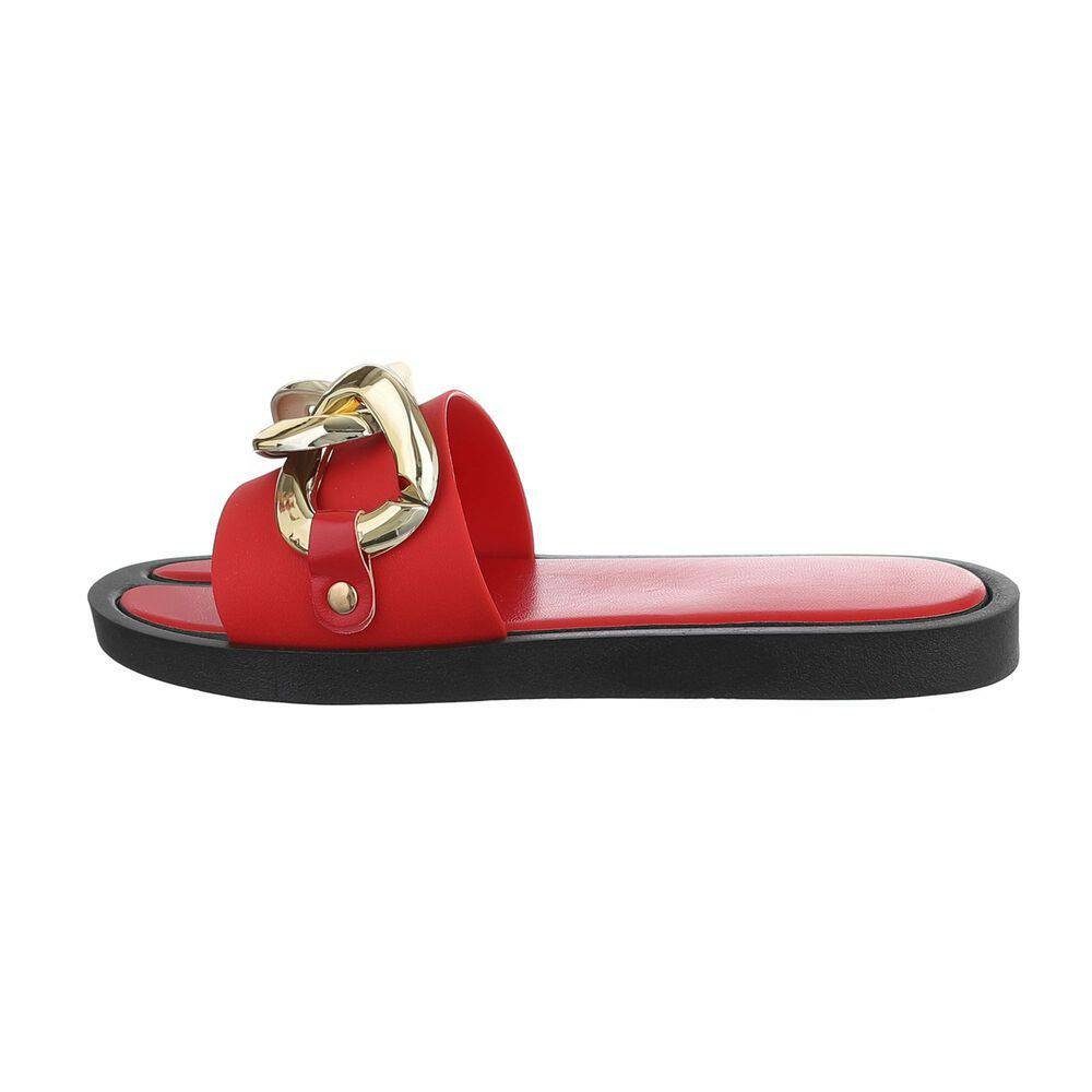 Schuhe  Ital-Design Damen Mules Freizeit Sandalette Flach Pantoletten Rot