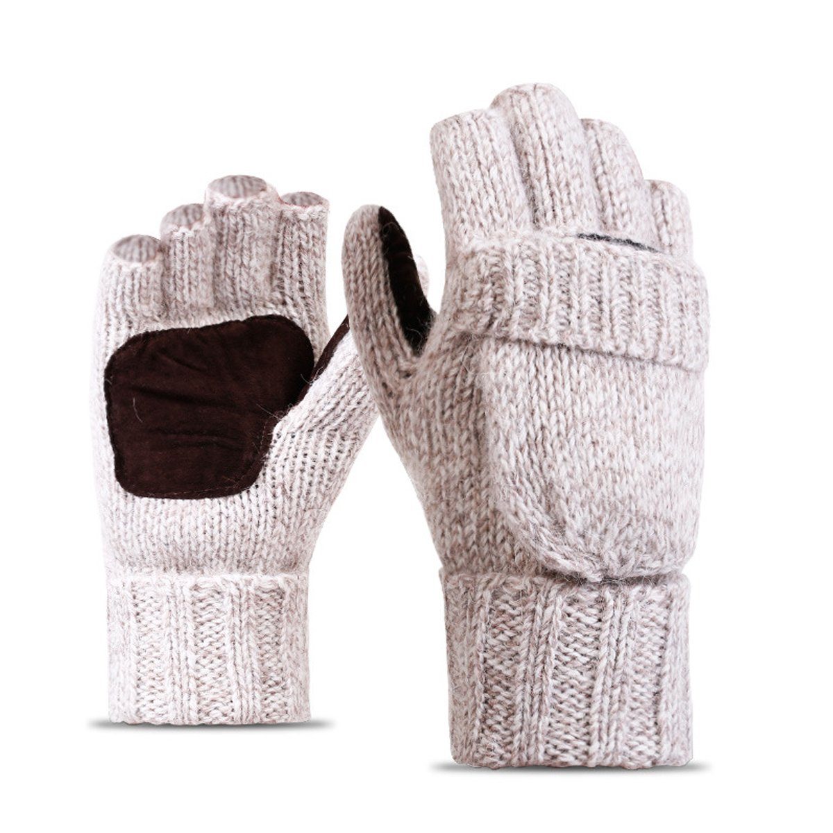 Jormftte Strickhandschuhe Fingerhandschuhe,Fingerlos Warme Winterhandschuh,für Radfahren,Angeln Beige