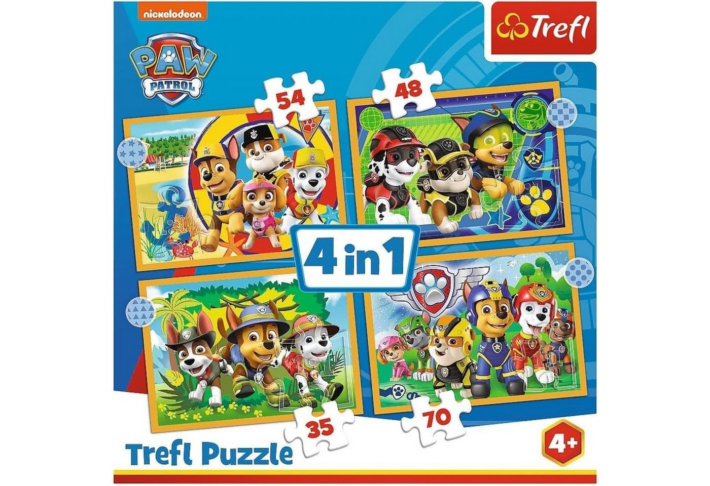 Trefl Puzzle 4 in 1 Puzzle, Das lustige Team von PAW Patrol, von 35 bis 70 Teilen, Puzzleteile
