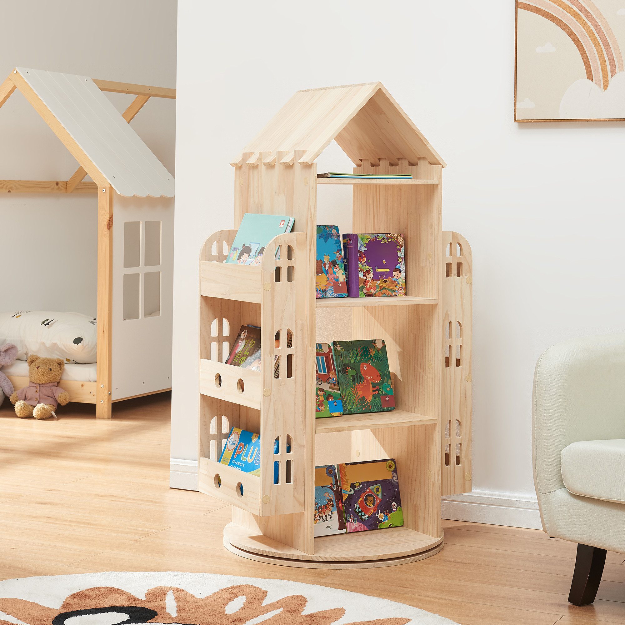 en.casa Kinderregal, drehbar »Sanköre« in Hausoptik günstig online kaufen