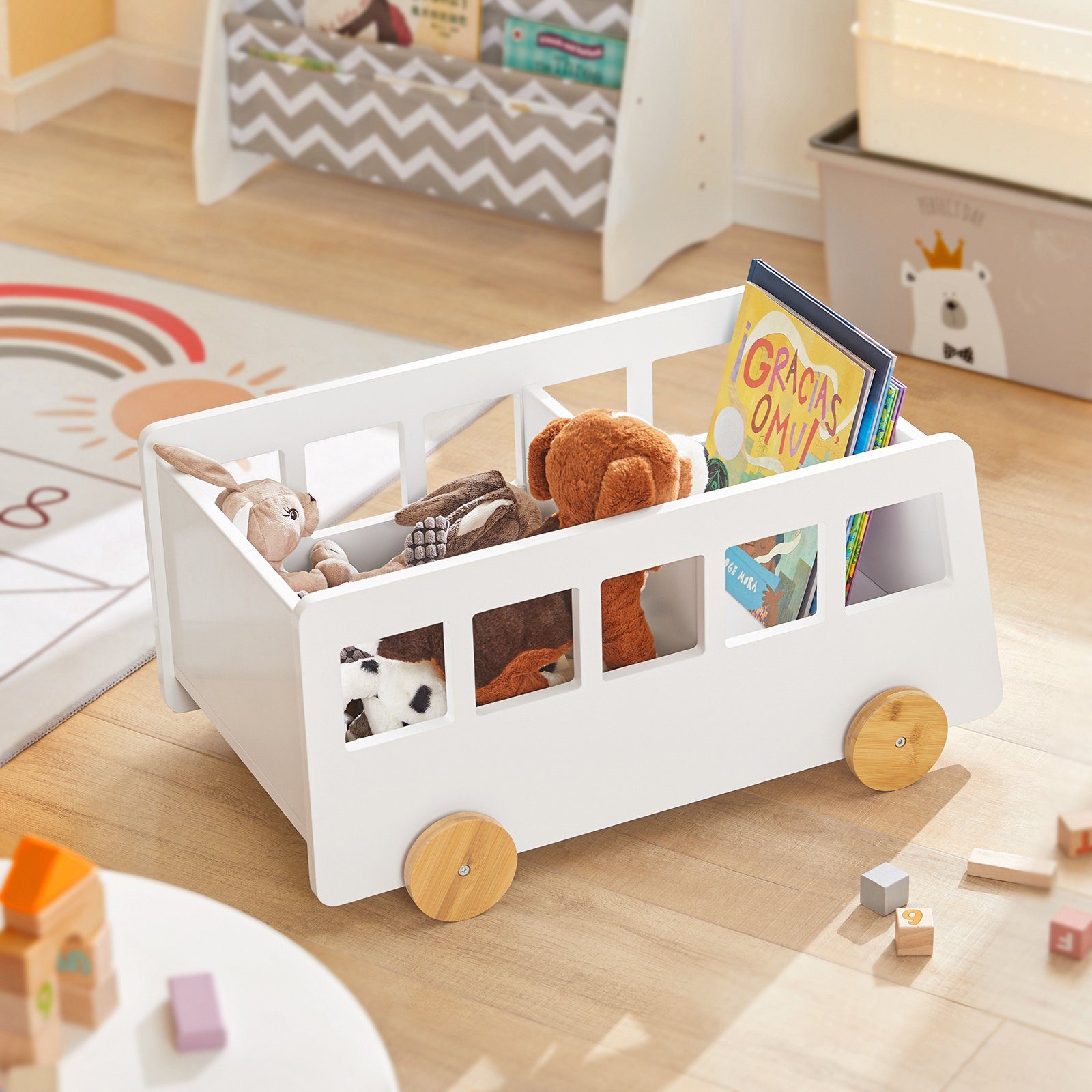 SoBuy Bücherregal KMB41, Spielzeugtruhe Kinderzimmerregal mit Rollen, Büche günstig online kaufen