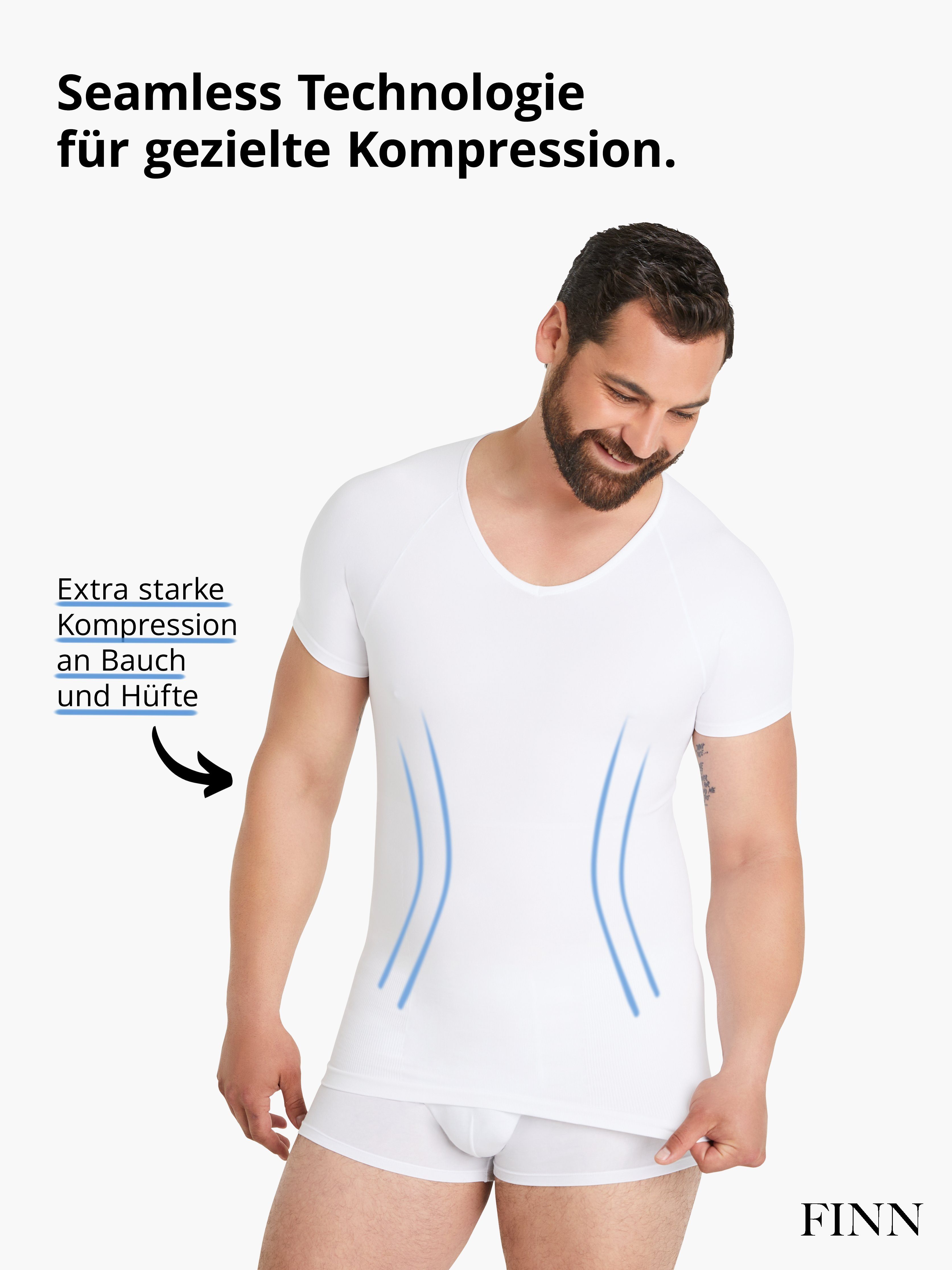 FINN Design für Shapinghemd Kompressions-Unterhemd Weiß Herren Seamless Starker Body-Shaper Nähte ohne Männer