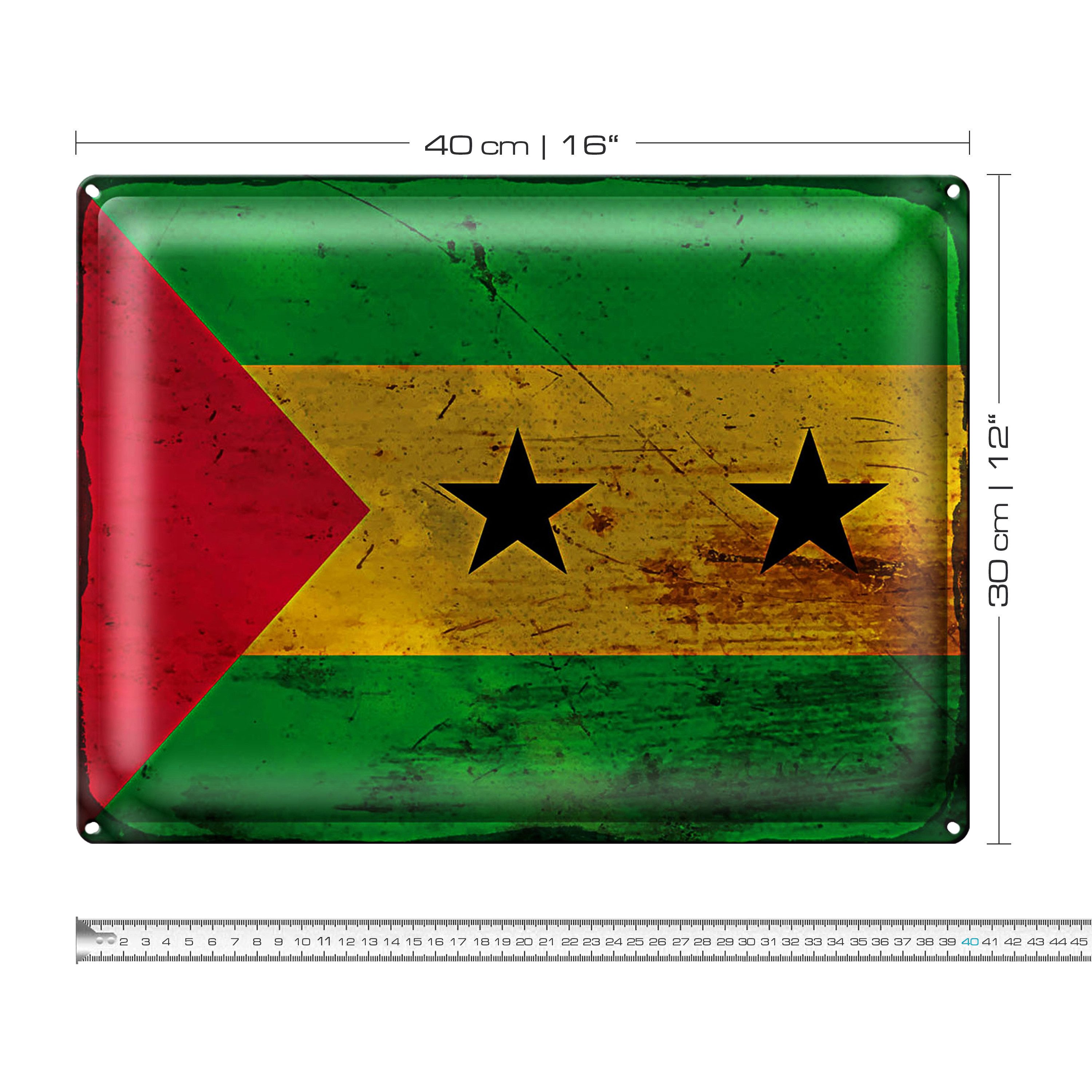 Roomando Metallschild Flagge São Tomé und Príncipe 40x30cm Flag Rost
