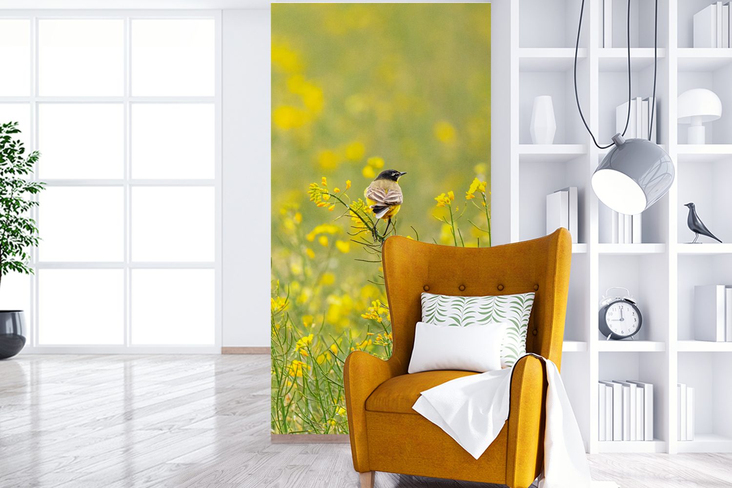 - Gelb, St), Wohnzimmer Vogel (2 für Blumen Vliestapete bedruckt, Fototapete Küche, - MuchoWow Schlafzimmer Matt, Fototapete