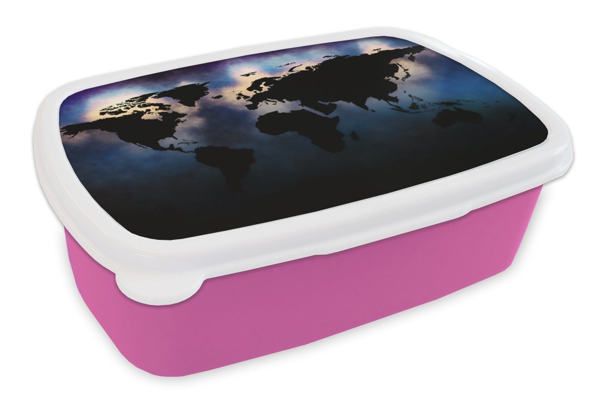 MuchoWow Lunchbox Weltkarte - Kunststoff (2-tlg), für Erwachsene, Kunststoff, - rosa Graffiti, Mädchen, Brotdose Schwarz Snackbox, Kinder, Brotbox