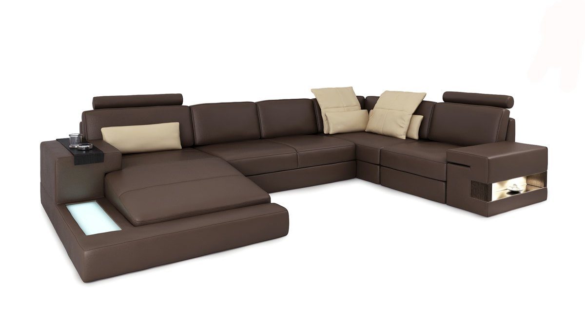 JVmoebel Ecksofa, U Form Sofa Couch Polster Wohnlandschaft Design Ecksofa Leder Braun