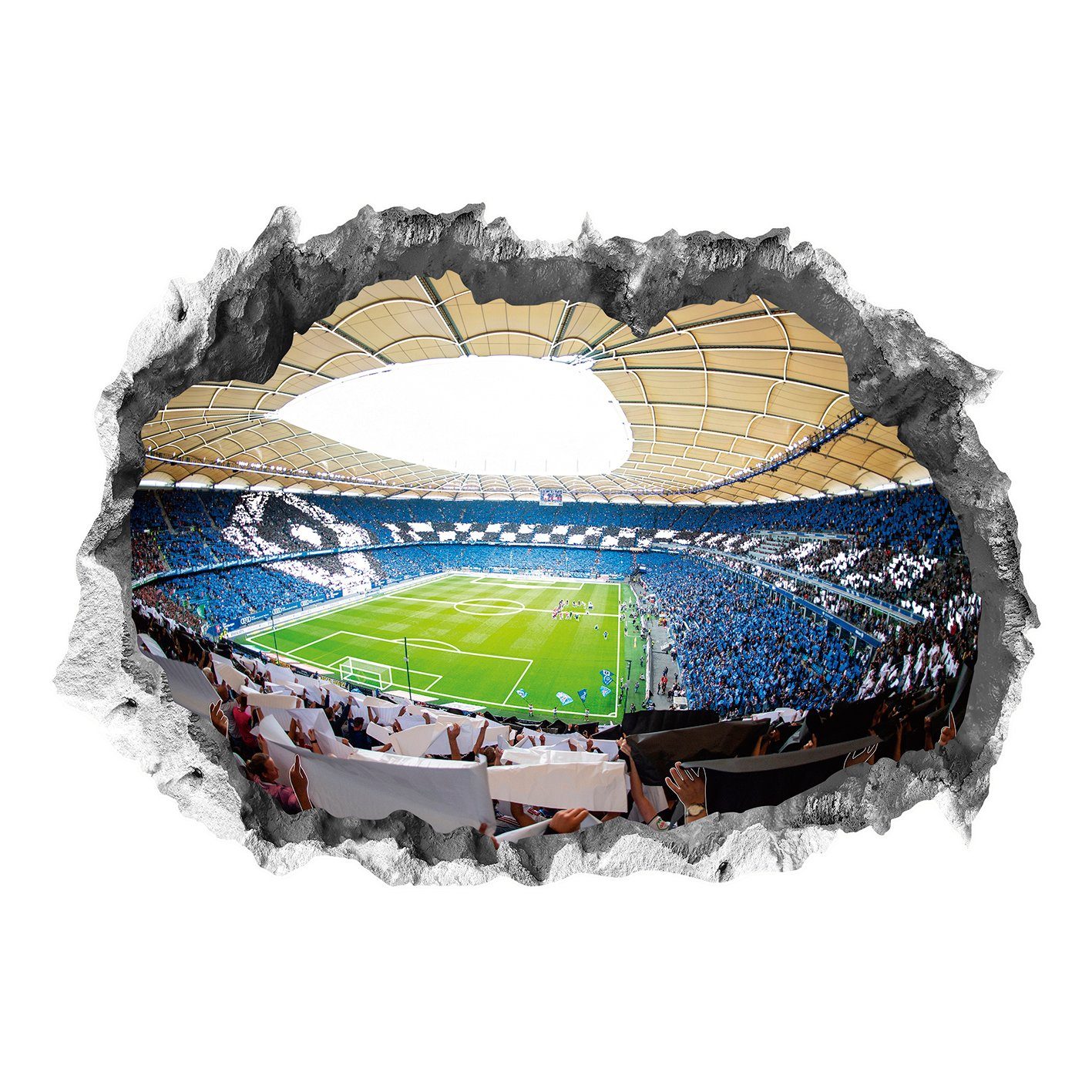 3D-Wandtattoo Mehrfarbig HSV nahezu Stadion, alle an 100 Oberflächen Volksparkstadion Haftet glatten cm., x Hamburger 70 Fussball Tattoo SV,