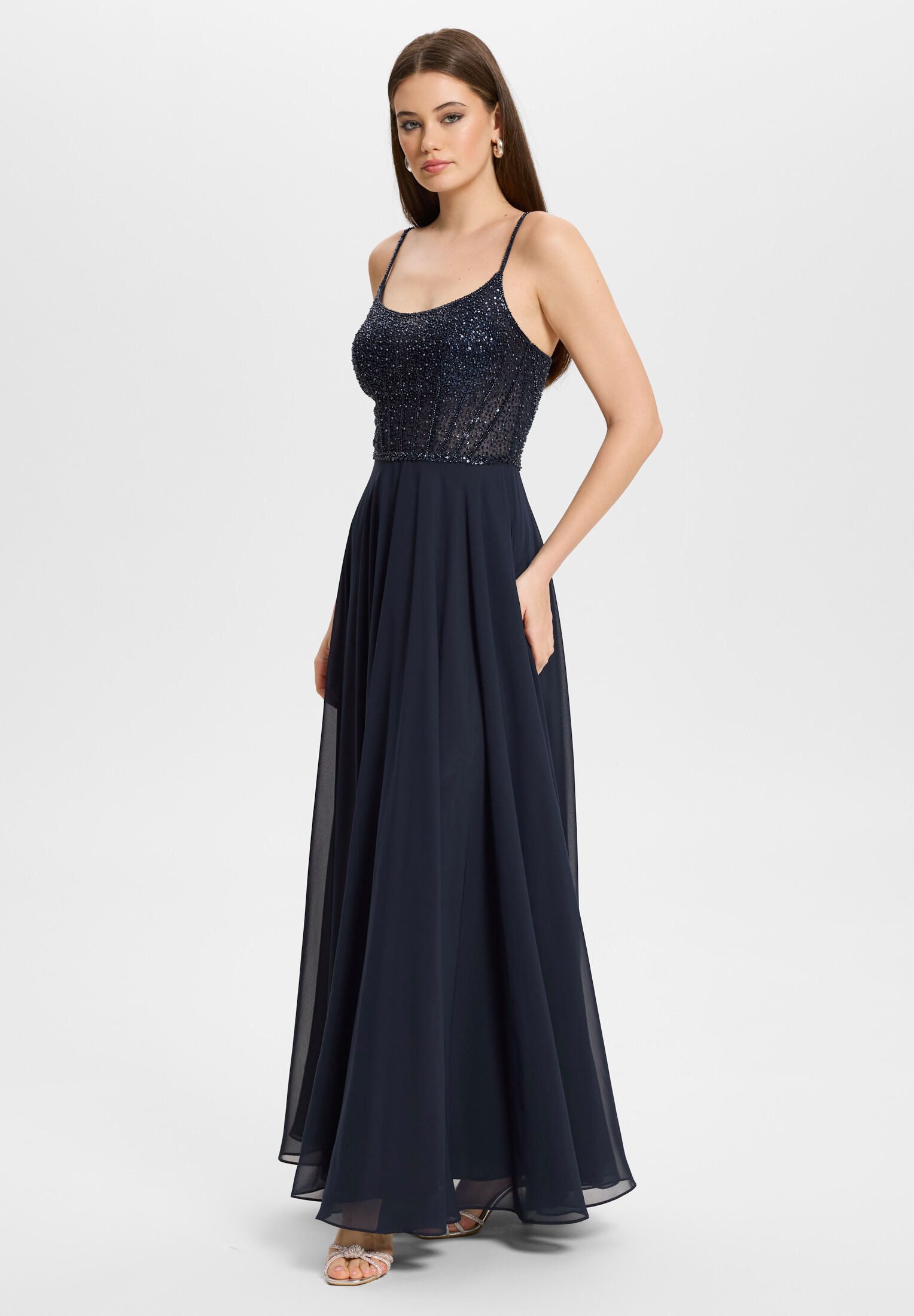 Hey Kyla Abendkleid - Chiffonkleid mit besticktem Top Taillierter Schnitt mit ausgestelltem Rockteil – Bild 5 von 5