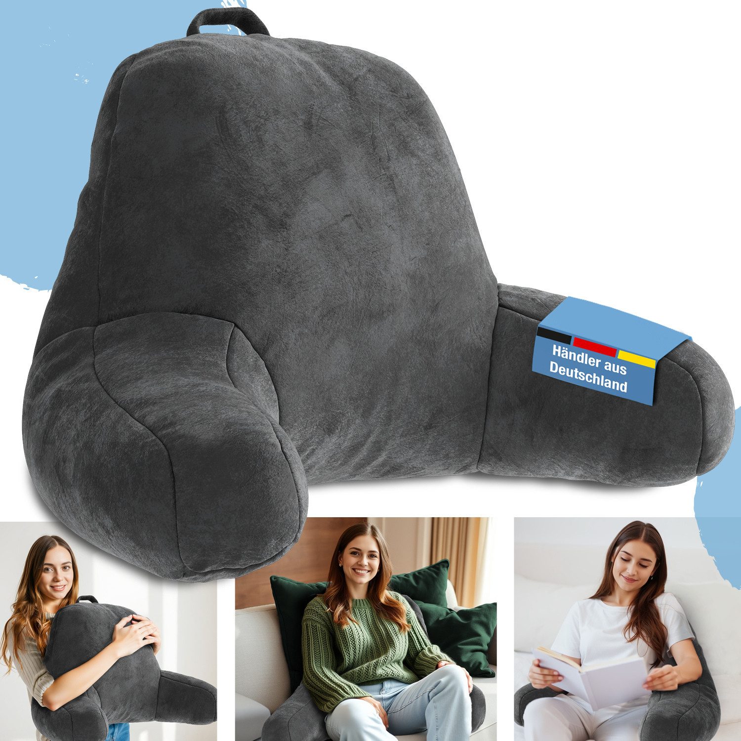 ELONEO Подушка для спины mit Armlehnen für Bett & Sofa, waschbarer & abnehmbarer Bezug