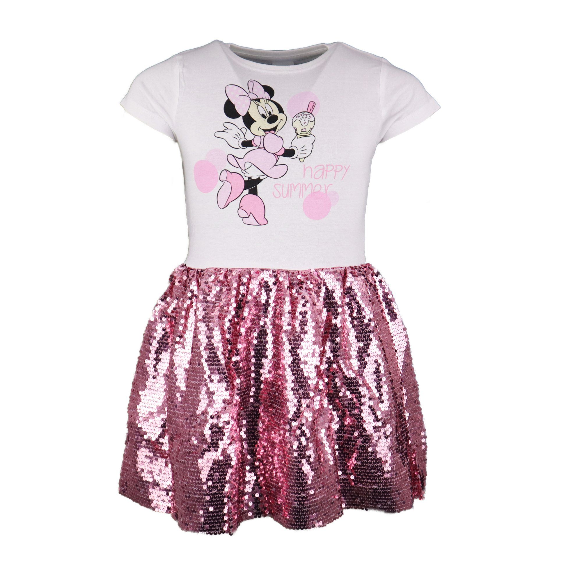 Disney Minnie Mouse Paillettenkleid Disney Minnie Maus Mädchen Kinder Sommerkleid Kleid Gr. 104 bis 134