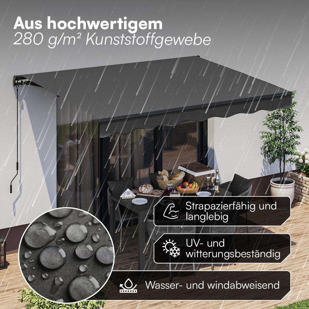 STEELSØN Gelenkarmmarkise Kestria wetterfest & blickdicht, Alu-Kassette, Wandhalterung & Gewebe (300x250 cm, anthrazit) langlebiges Kunststoffgewebe, Markise fü – Bild 3 von 5
