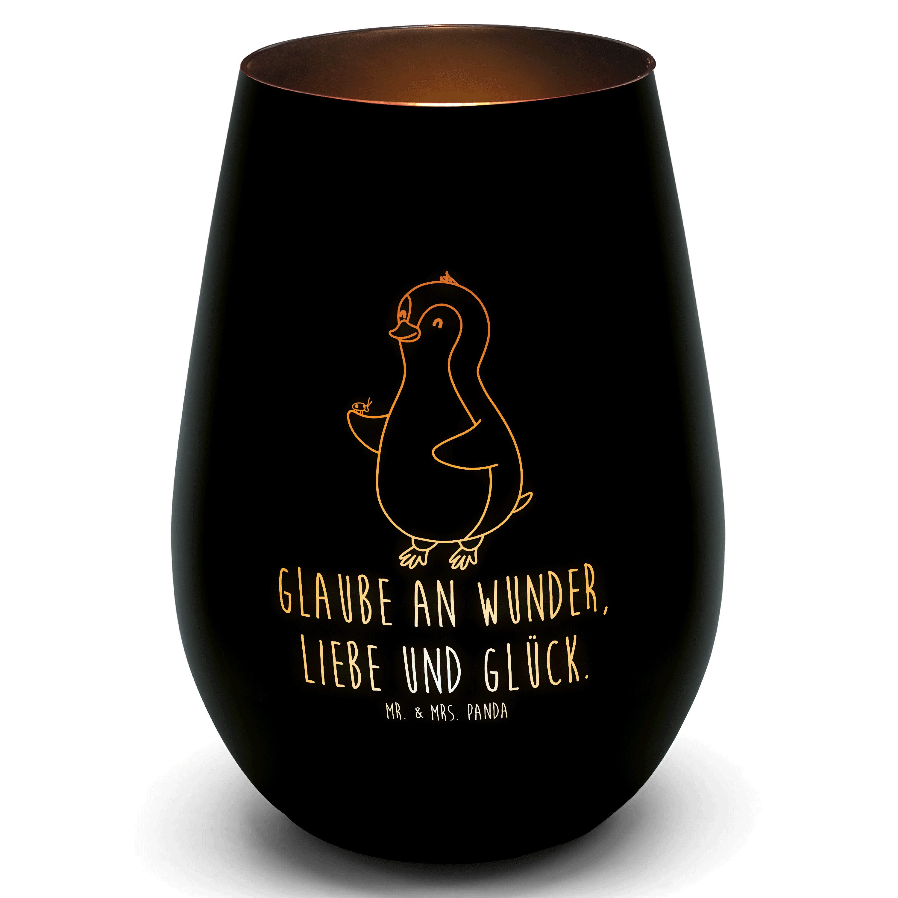Mr. & Mrs. Panda Windlicht Pinguin Marienkäfer - Schwarz - Geschenk, Windlicht, Teelicht aus Gla (1 St), Matteffekt