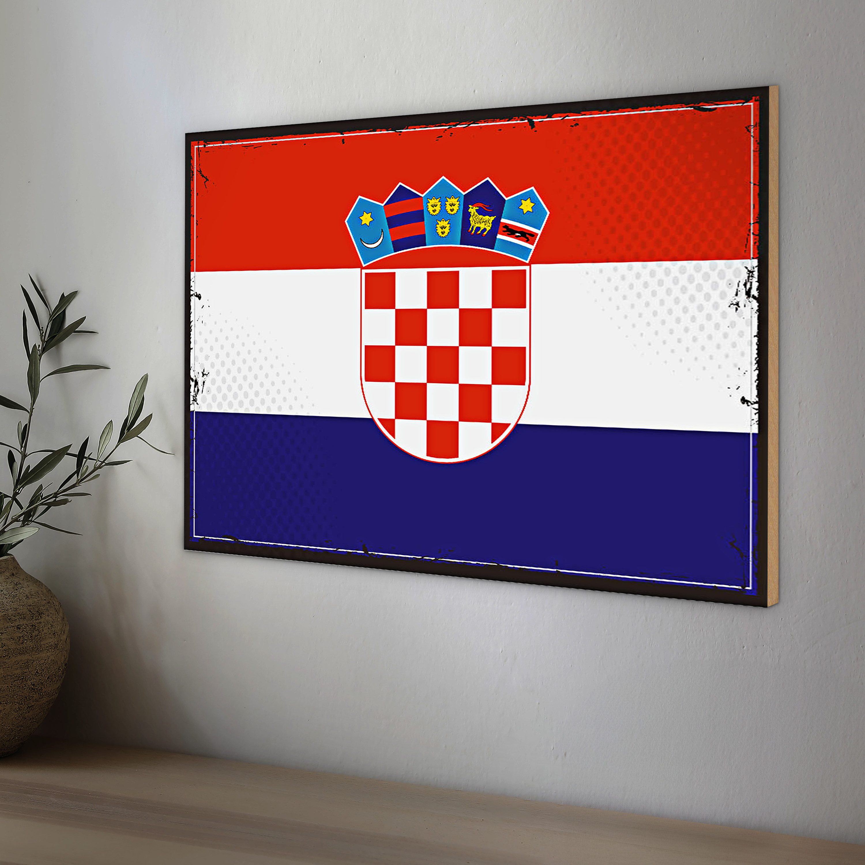 Roomando Holzbild Flagge Kroatien 40x30cm Retro Flag of Croatia