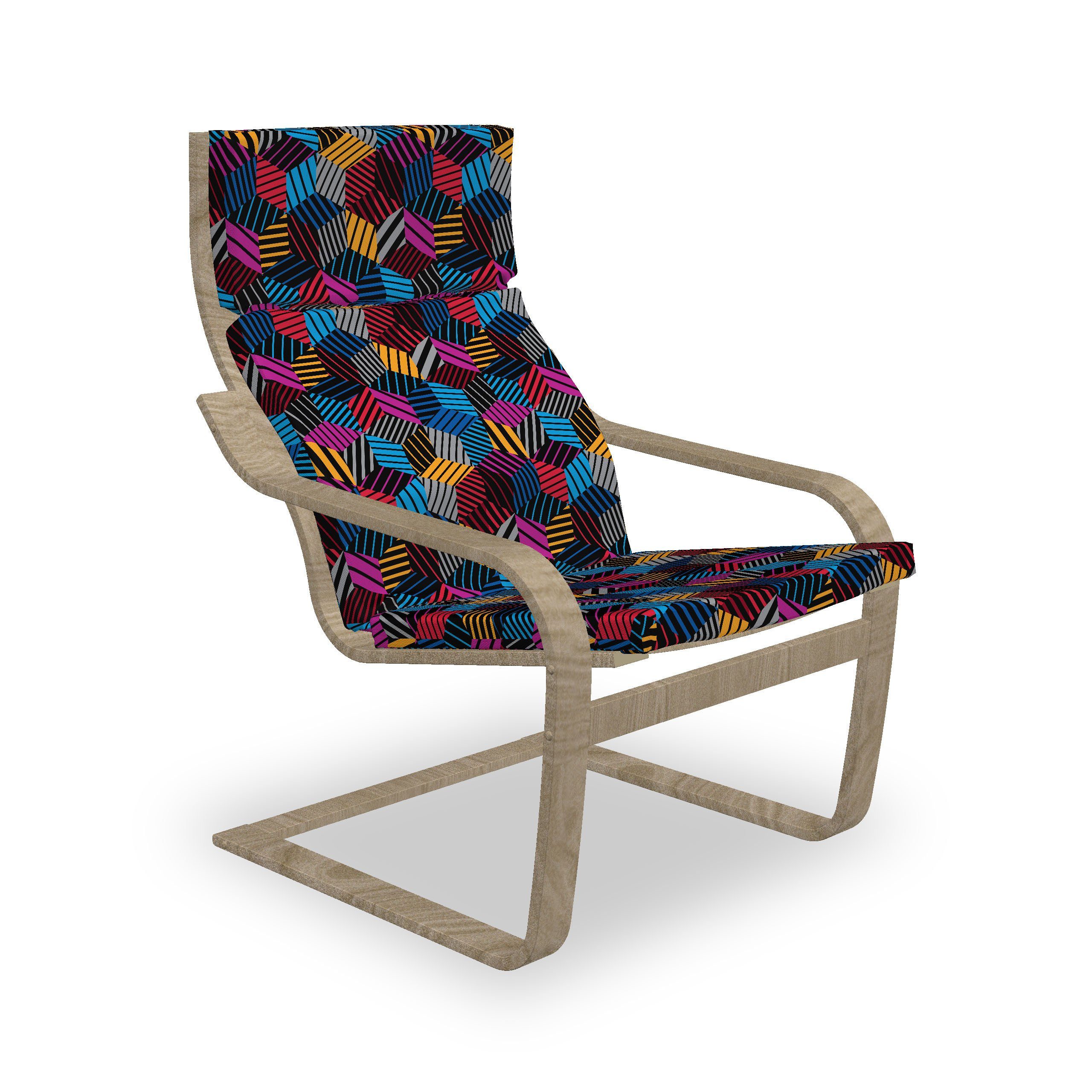 Cube und Stuhlkissen Sitzkissen Hakenschlaufe Reißverschluss, Stripes mit Stil Geometrisch Abakuhaus Stuhlkissen mit 3D
