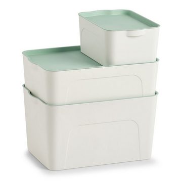 Zeller Present Aufbewahrungskorb Aufbewahrungsbox m. Deckel, Kunststoff, weiß/mint, 44,5 x 30 x 14 cm