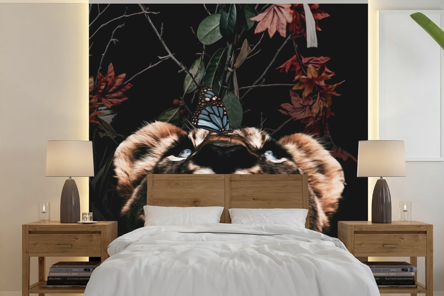 MuchoWow Fototapete Tiger - Tapete bedruckt, Schlafzimmer, Schmetterling, für - Matt, St), Blumen Wandtapete oder (5 Vinyl Wohnzimmer