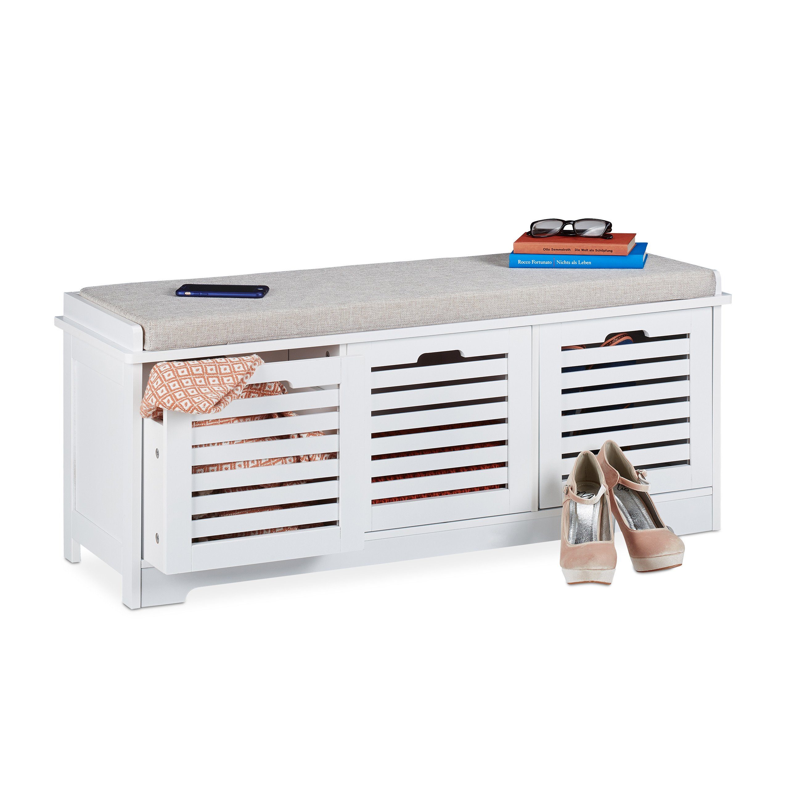 relaxdays Sitztruhe Sitzbank mit Stauraum weiß günstig online kaufen