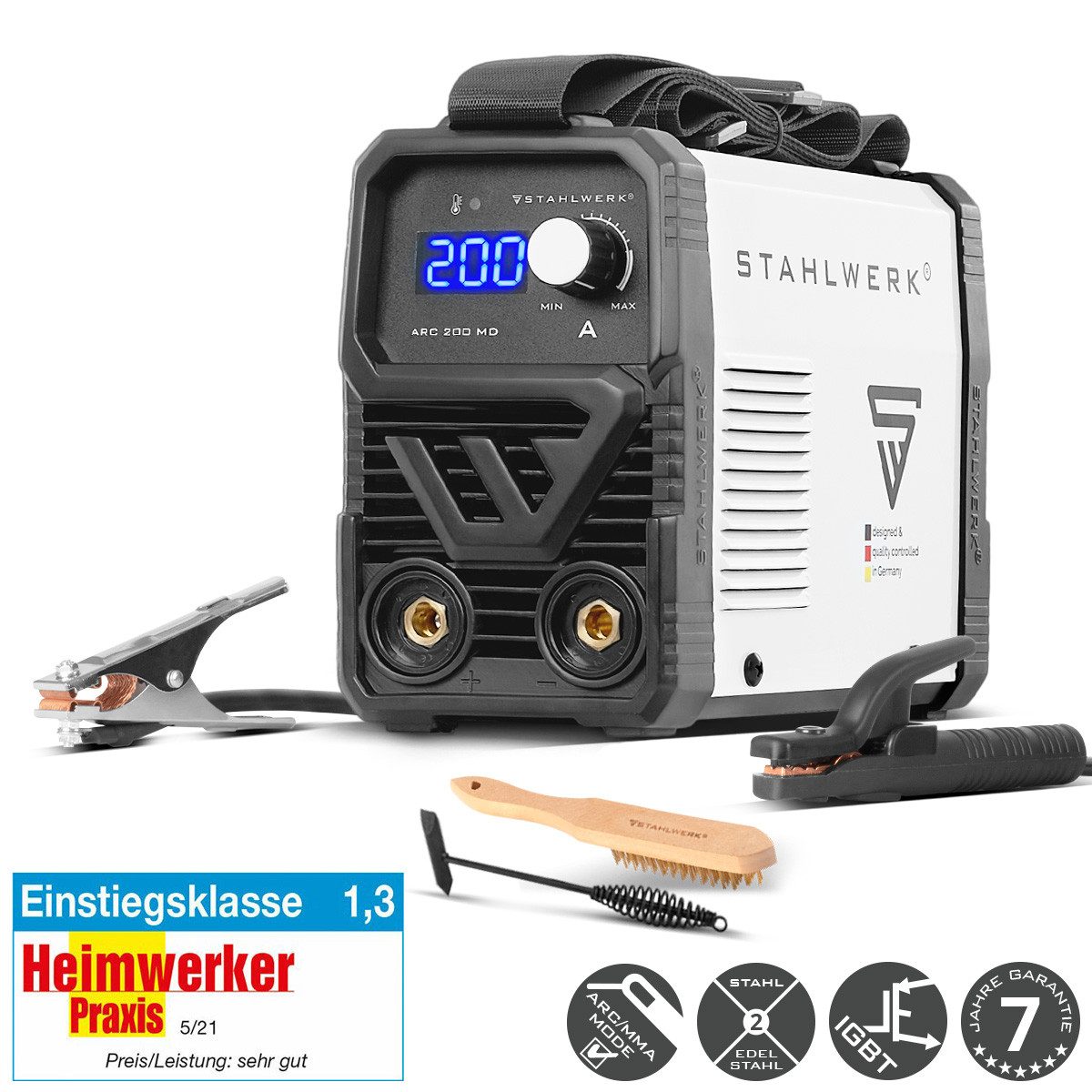 STAHLWERK Inverterschweißgerät ARC 200 MD Inverter Elektrodenschweißgerät 200 A MMA E Hand Lift TIG, Packung}, 5-tlg., Einzelgerät, MIG MAG Schweißzubehör AK15/MB15 AK14/MB14 Verschleißteile