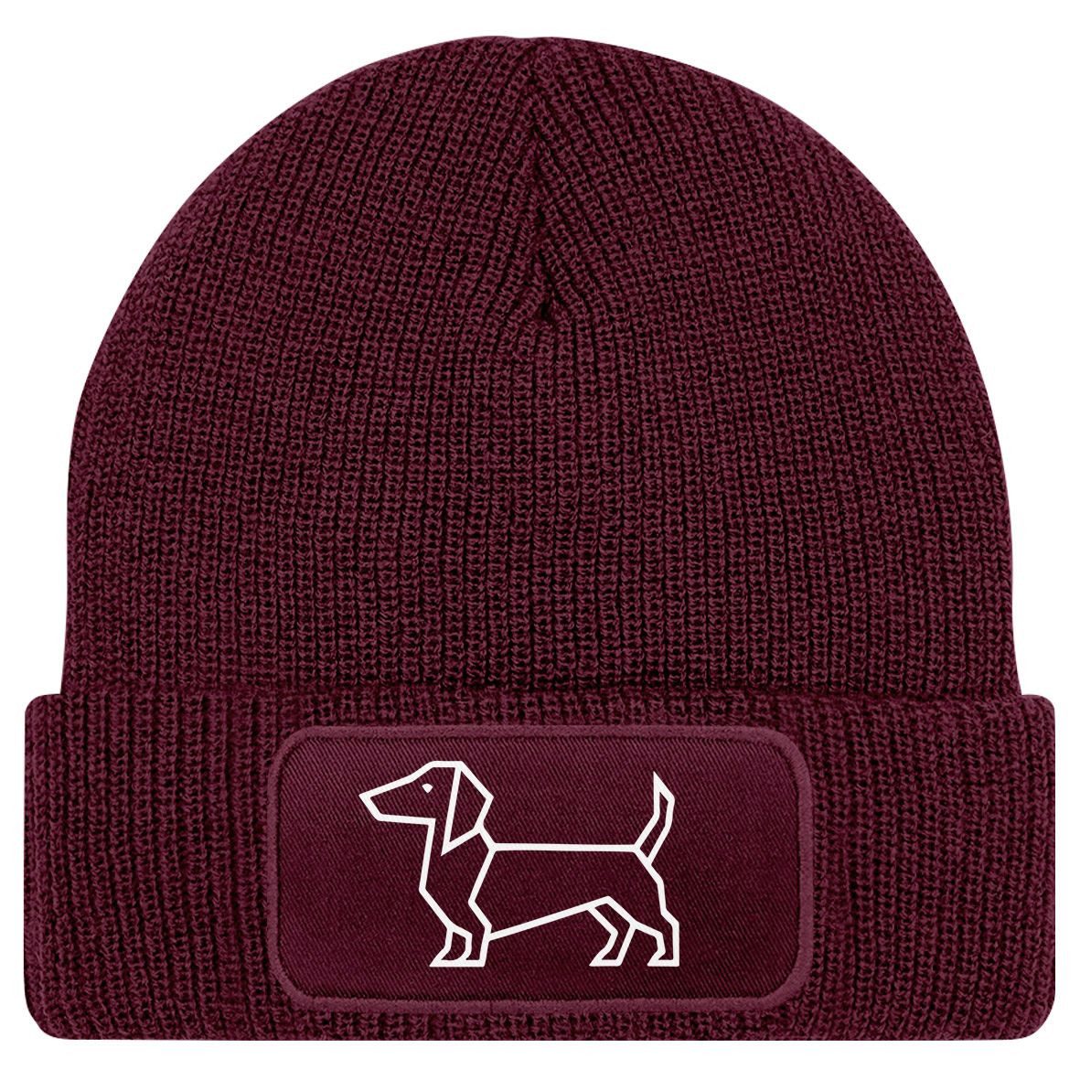 MoonWorks Strickmütze Damen Beanie mit Patch Strickmütze Aufdruck Dackel Polygon Hund – Bild 4 von 4