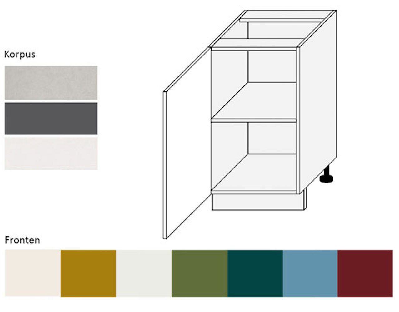 Feldmann-Wohnen Unterschrank Rimini (1-türig (Holztür), 1 Einlegeboden, 1-St., moderne Optik, MDF Kasetten-Fronten, Soft-Close) 45x50x82cm Farbe wählbar