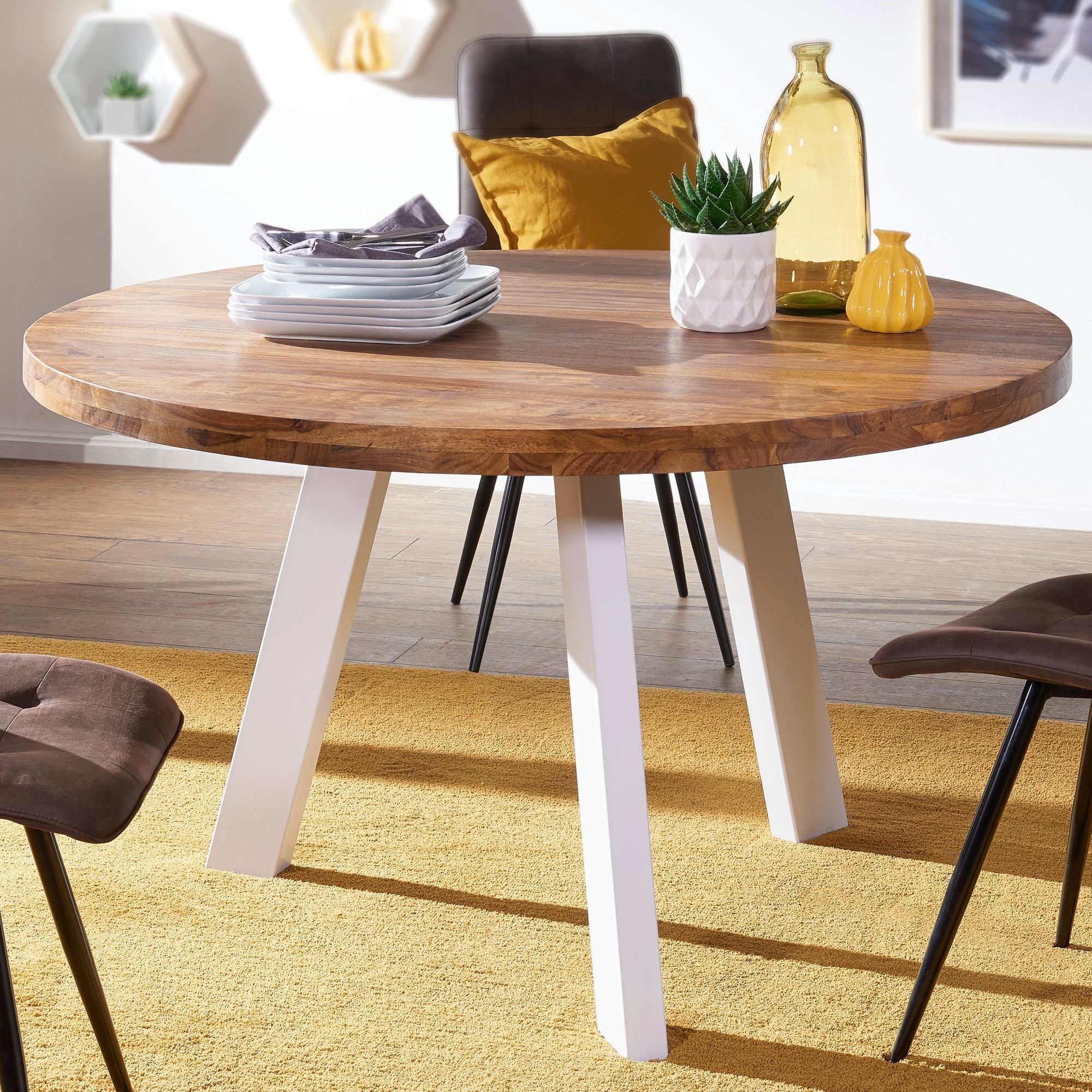 FINEBUY Esstisch »FB51447«, Esszimmertisch rund 130x77x130 cm Sheesham