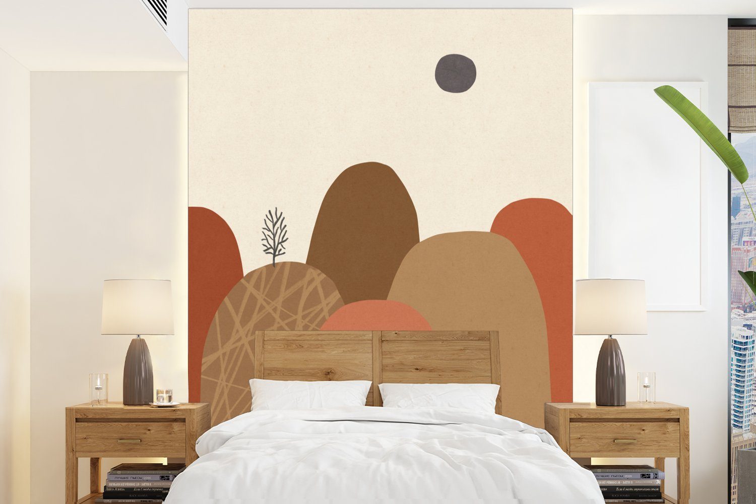 MuchoWow Fototapete Berge - Pastell - Abstrakt - Farben, Matt, bedruckt, (4 St), Montagefertig Vinyl Tapete für Wohnzimmer, Wandtapete
