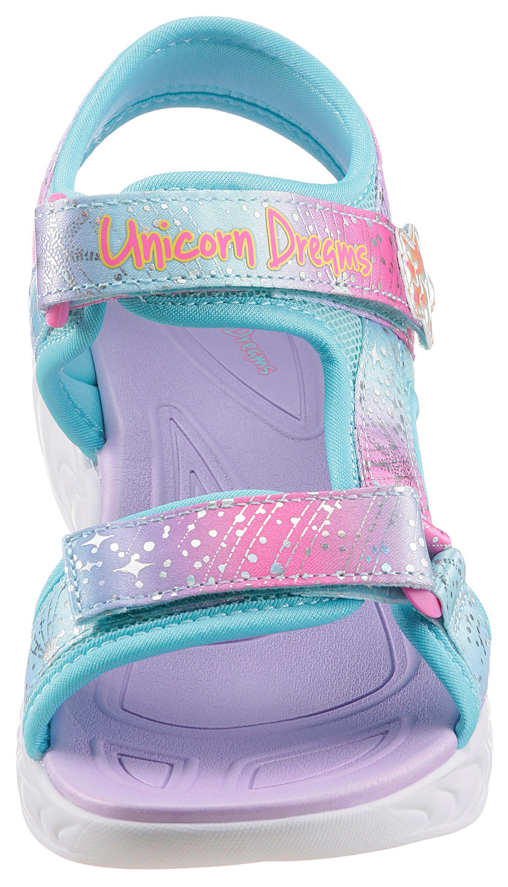 lila-türkis-hellrosa MAJESTIC BLISS Kids Skechers Einhorn-Applikation Sandale blinkender mit SANDAL UNICORN DREAMS