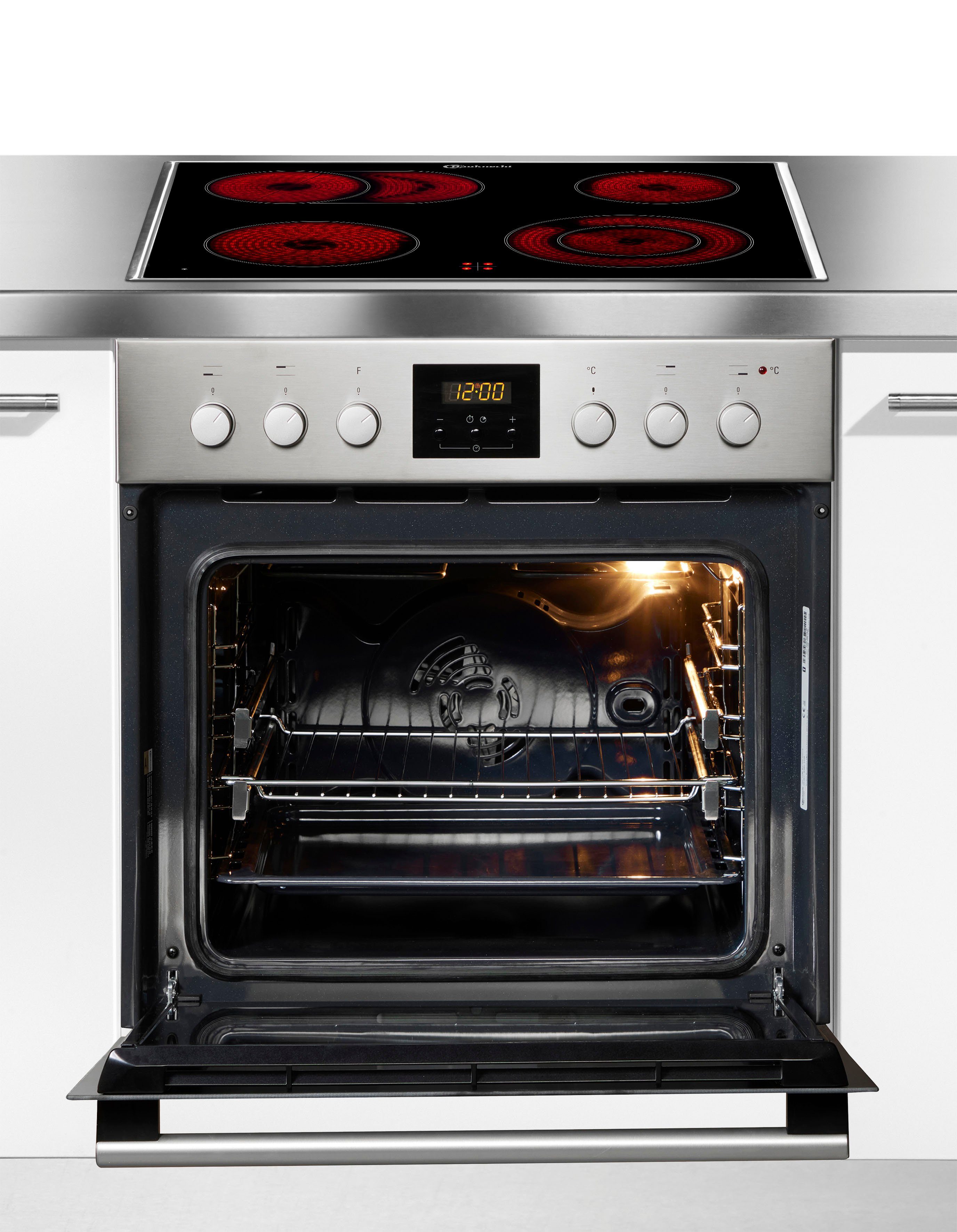 BAUKNECHT Elektro-Herd-Set Heko Swing, mit 2-fach-Teleskopauszug, Hydrolyse, Bräterzone – Zuschaltbare Fläche für großes Koch- und Bratgeschirr