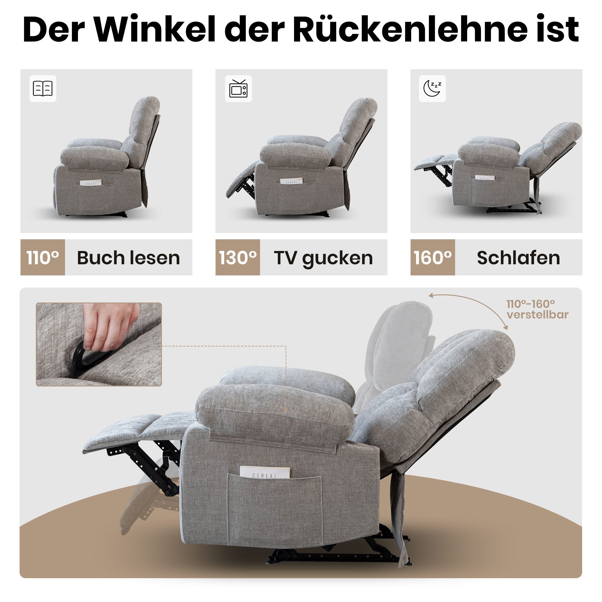 HOMYEDAMIC Relaxsessel Massagesessel 72 cm Einzelsessel Breite XXXL Relaxsessel Fernsehsessel