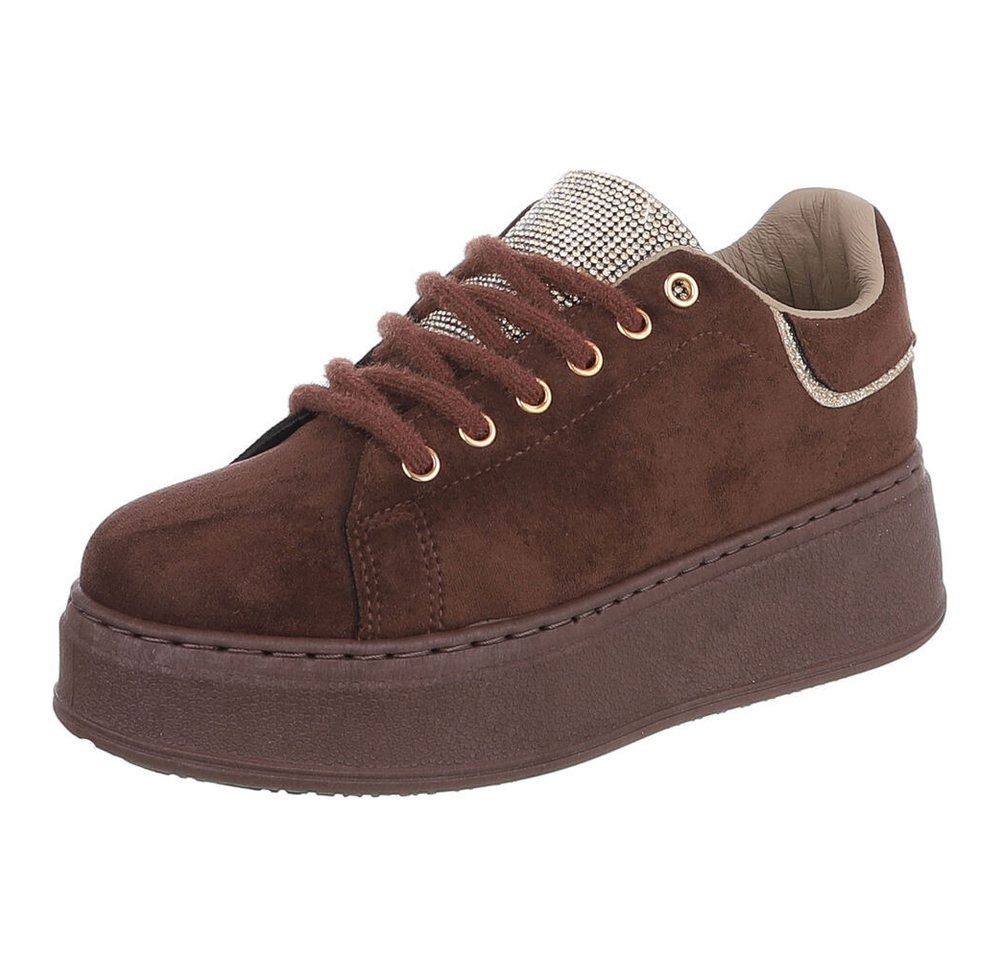 Ital-Design Damen Plateau Sneaker mit Schnürung und Zierdetails Sneaker (92002621) Keilabsatz/Wedge Sneakers Low in Braun