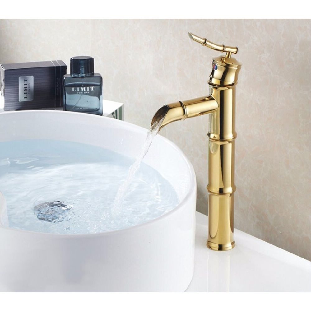 Kinaree Badarmatur Messing Retro Bambus Armatur Gold Messing, poliert, goldfarben, Bambusoptik